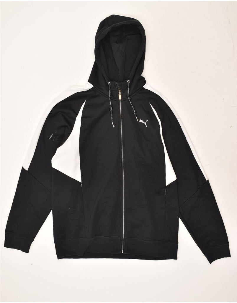 PUMA Mens Zip Hoodie Sweater Large Black Colourblock Polyester | Vintage Puma | Thrift | Second-Hand Puma | Used Clothing | Messina Hembry 