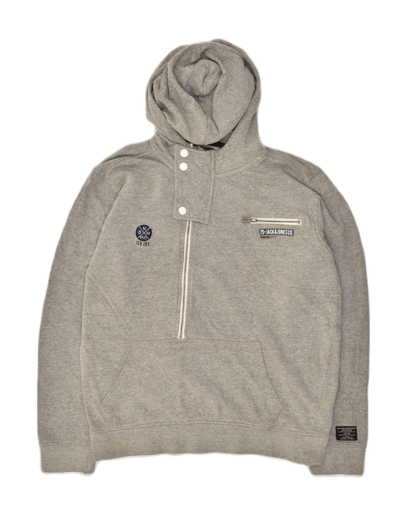JACK & JONES Mens Zip Neck Hoodie Jumper XL Grey Cotton | Vintage Jack & Jones | Thrift | Second-Hand Jack & Jones | Used Clothing | Messina Hembry