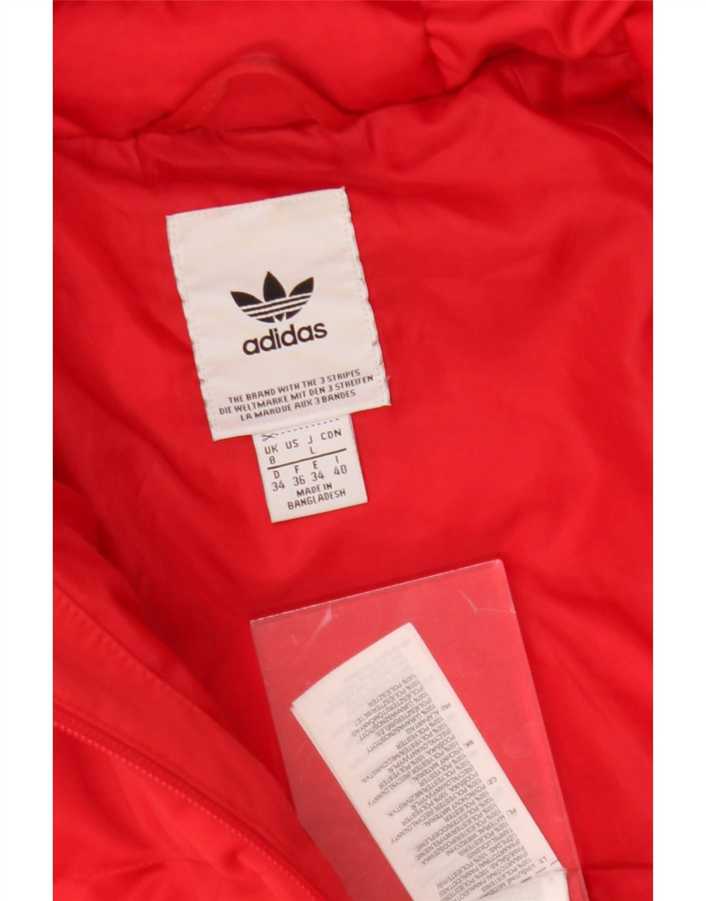 ADIDAS Womens Hooded Bomber Padded Jacket UK 8 Small Red Polyester Vintage Adidas and Second-Hand Adidas from Messina Hembry