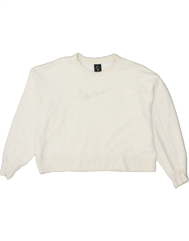 NIKE Womens Dri Fit Oversized Sweatshirt Jumper UK 14 Medium Off White | Vintage Nike | Thrift | Second-Hand Nike | Used Clothing | Messina Hembry 