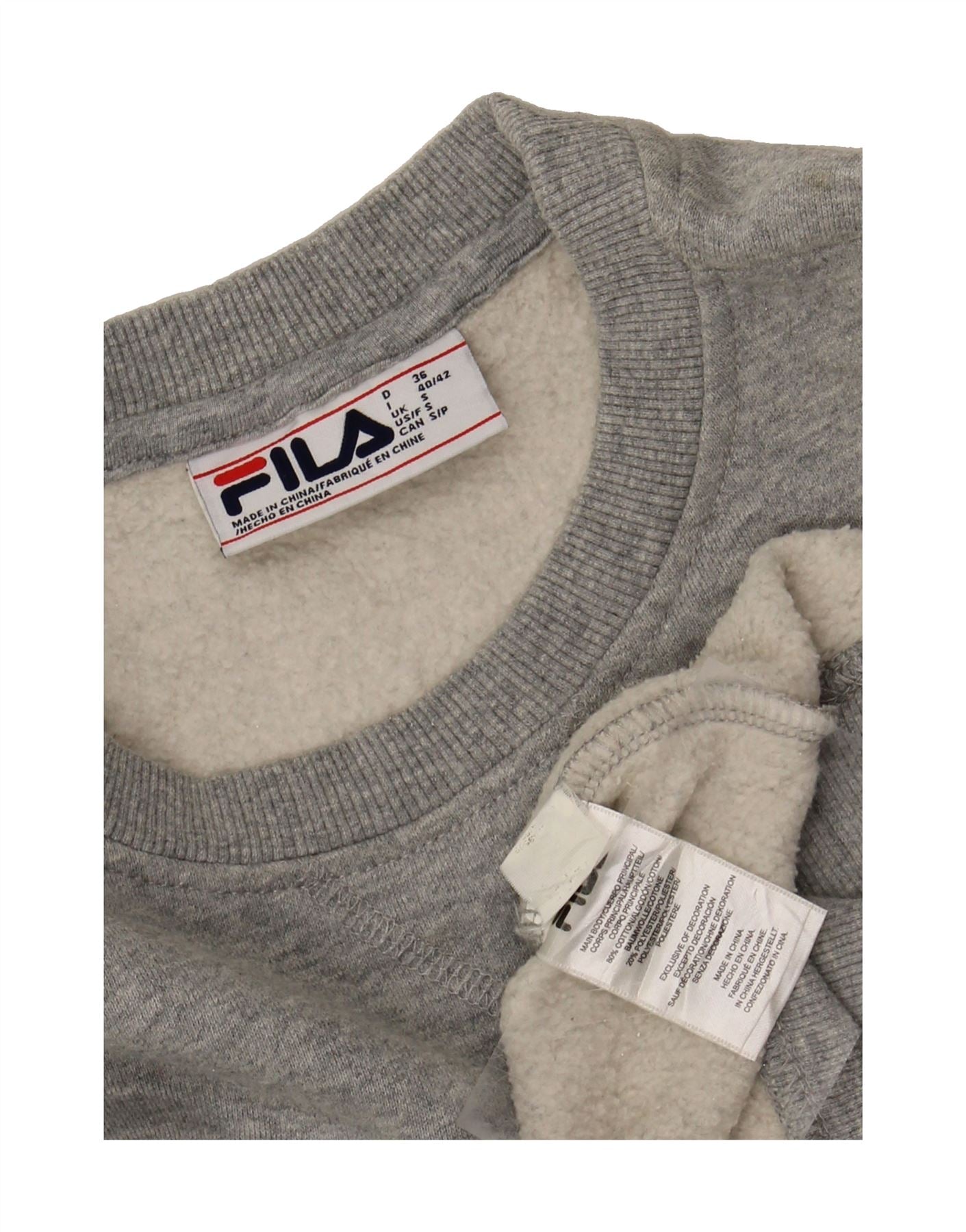 FILA Womens Oversized Sweatshirt Jumper UK 10 Small Grey Cotton Vintage Fila and Second-Hand Fila from Messina Hembry