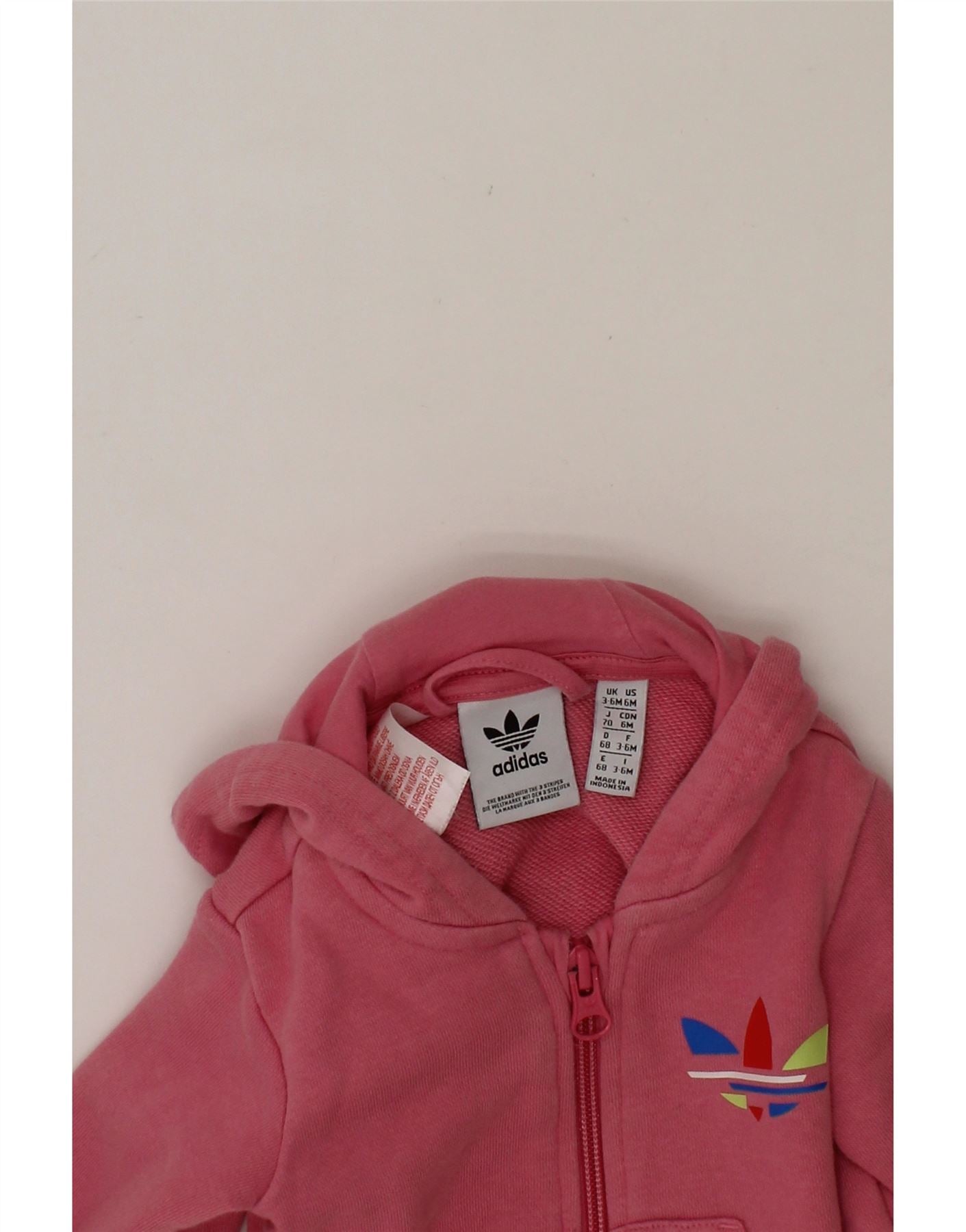 ADIDAS Baby Girls Graphic Zip Hoodie Sweater 3-6 Months Pink Cotton Vintage Adidas and Second-Hand Adidas from Messina Hembry