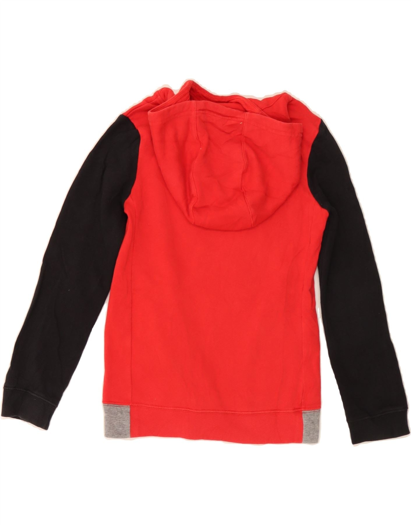 NIKE Girls Graphic Hoodie Jumper 8-9 Years Small Red Colourblock Cotton Vintage Nike and Second-Hand Nike from Messina Hembry