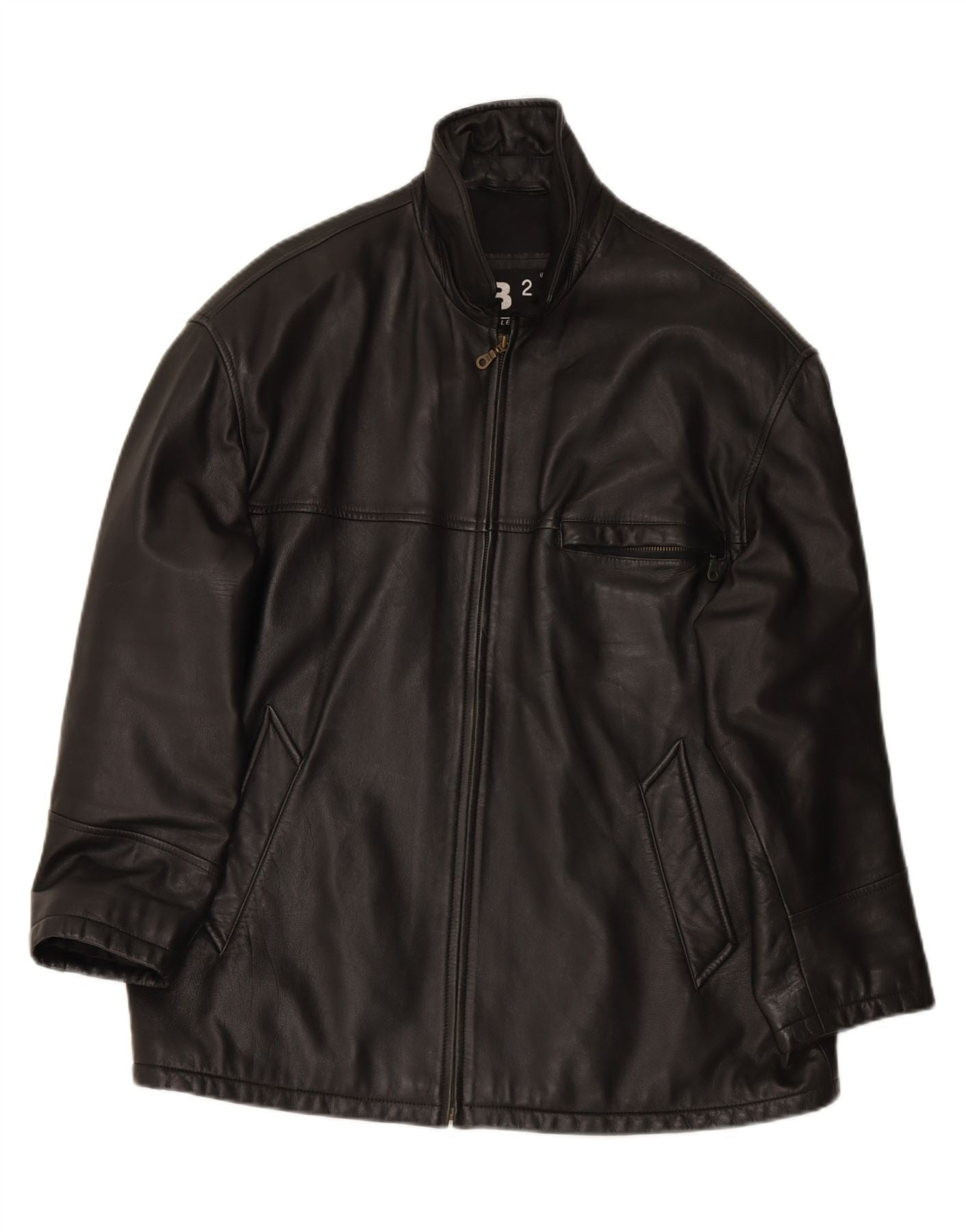 VINTAGE Mens Leather Jacket IT 50 Large Black Leather Vintage Vintage and Second-Hand Vintage from Messina Hembry