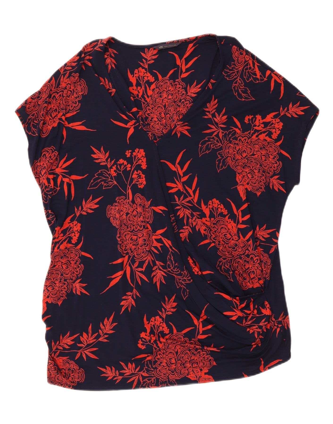 MARKS & SPENCER Womens Blouse Top UK 20 2XL Navy Blue Floral Viscose Vintage Marks & Spencer and Second-Hand Marks & Spencer from Messina Hembry