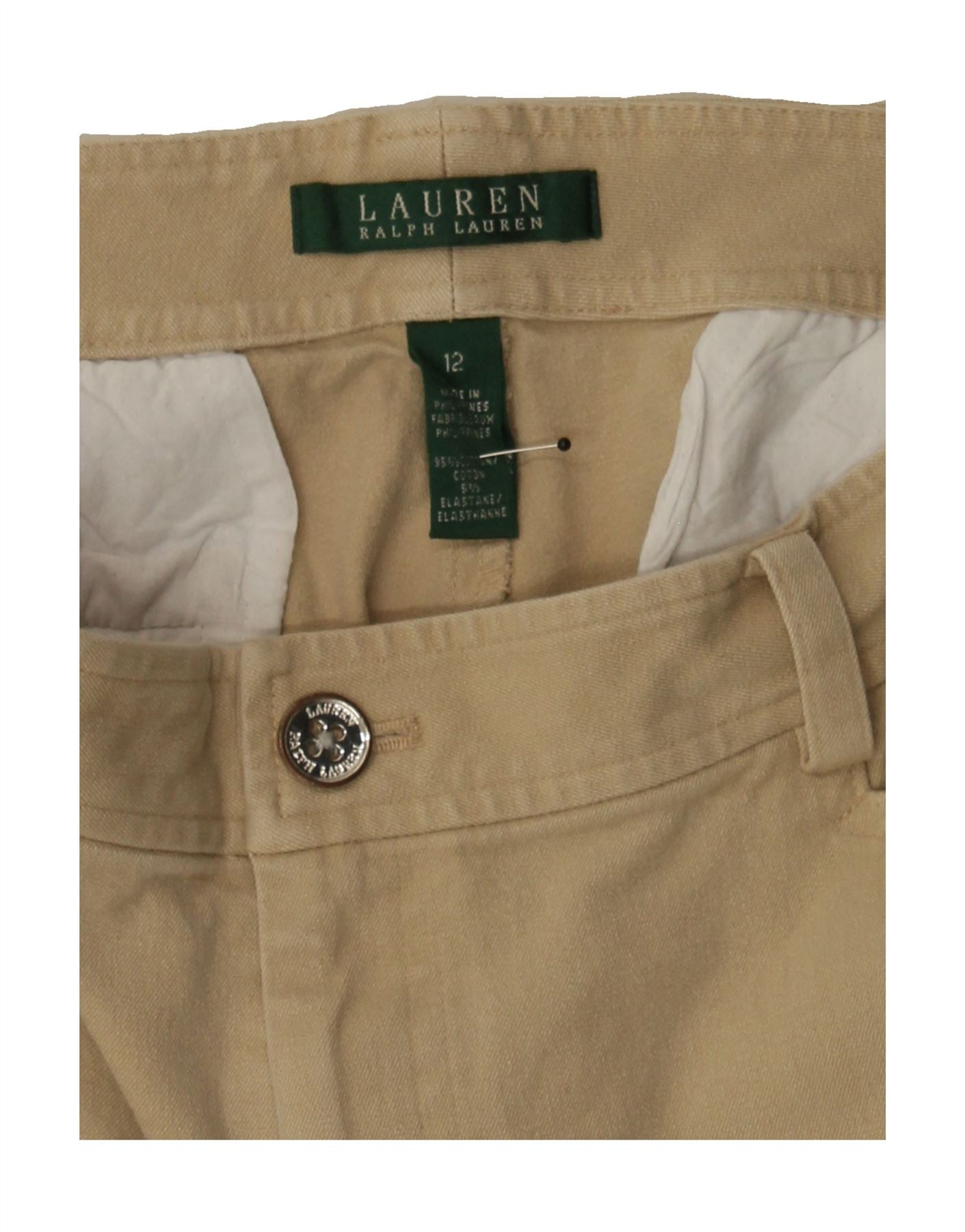 RALPH LAUREN Womens Straight Capri Trousers US 12 Large W31 L20 Beige Vintage Ralph Lauren and Second-Hand Ralph Lauren from Messina Hembry
