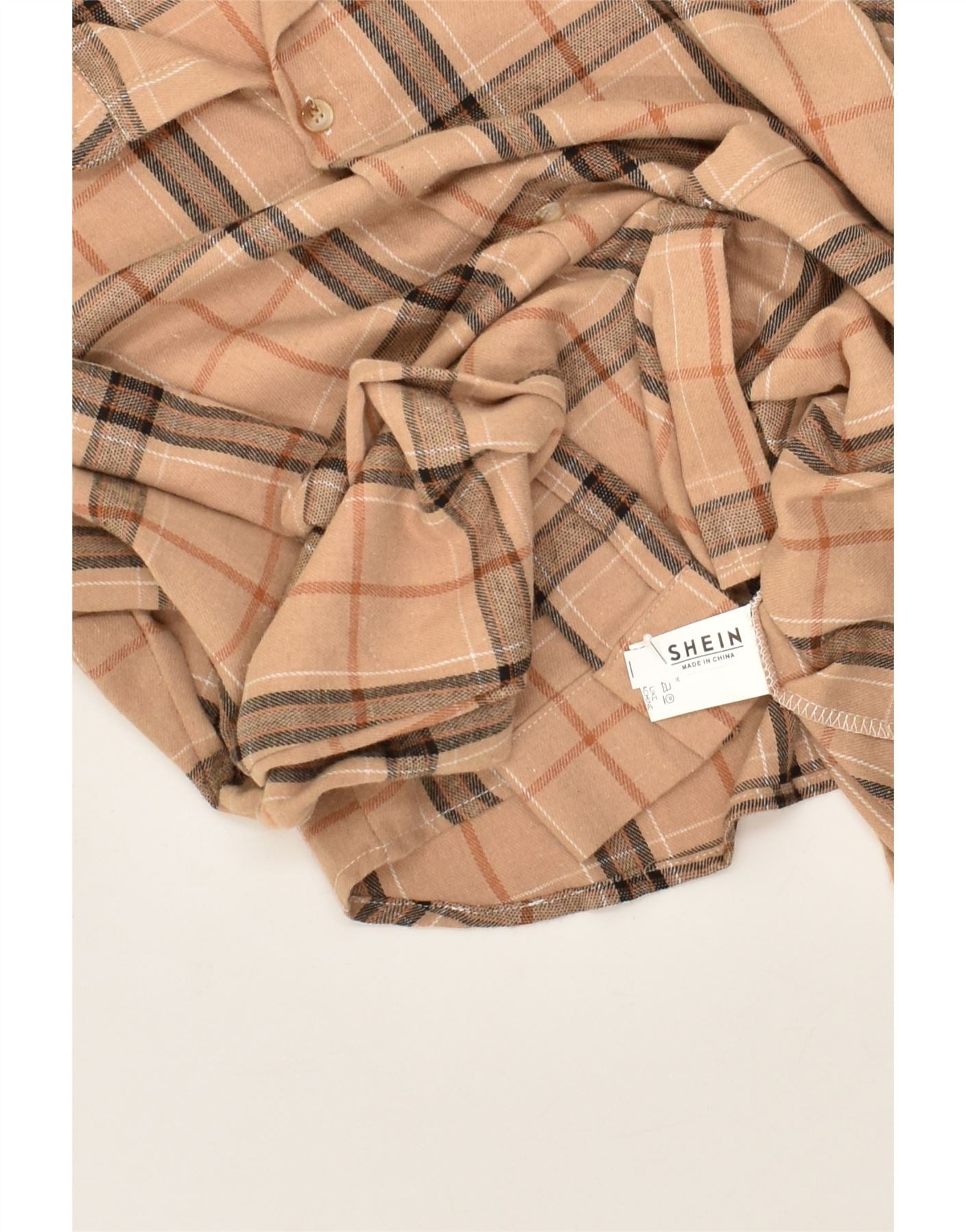SHEIN Mens Flannel Shirt Large Beige Plaid Cotton | Vintage Shein | Thrift | Second-Hand Shein | Used Clothing | Messina Hembry
