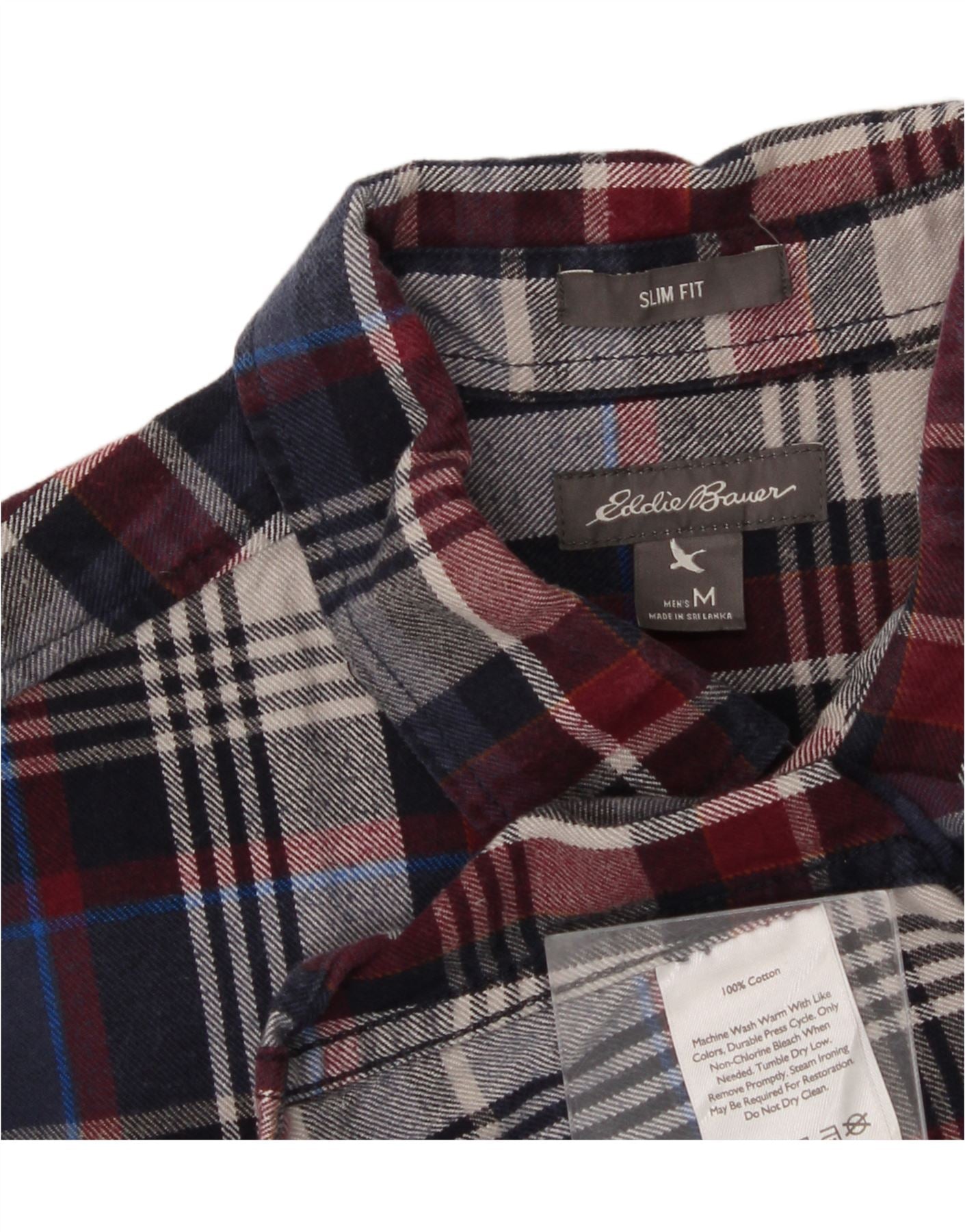 EDDIE BAUER Mens Slim Fit Flannel Shirt Medium Navy Blue Check Cotton Vintage Eddie Bauer and Second-Hand Eddie Bauer from Messina Hembry