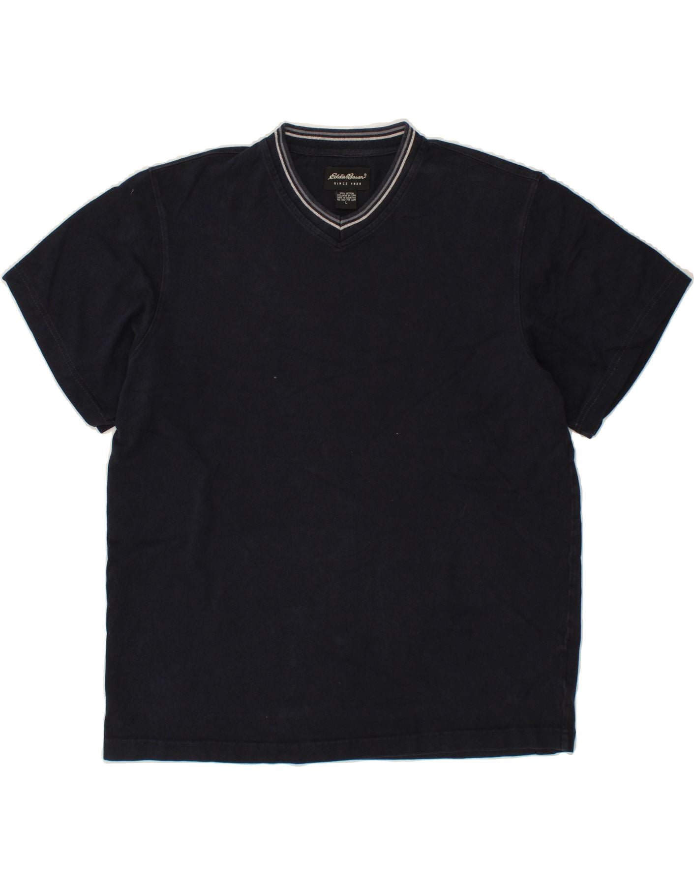 EDDIE BAUER Mens T-Shirt Top Large Navy Blue Cotton Vintage Eddie Bauer and Second-Hand Eddie Bauer from Messina Hembry
