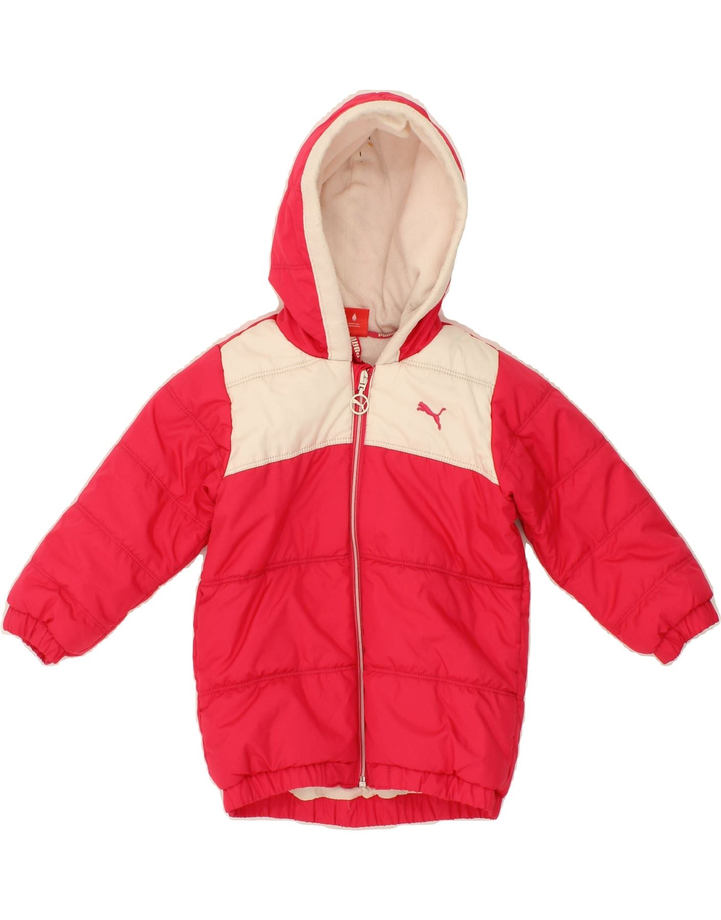 PUMA Baby Girls Hooded Padded Jacket 18-24 Months Red Colourblock Vintage Puma and Second-Hand Puma from Messina Hembry