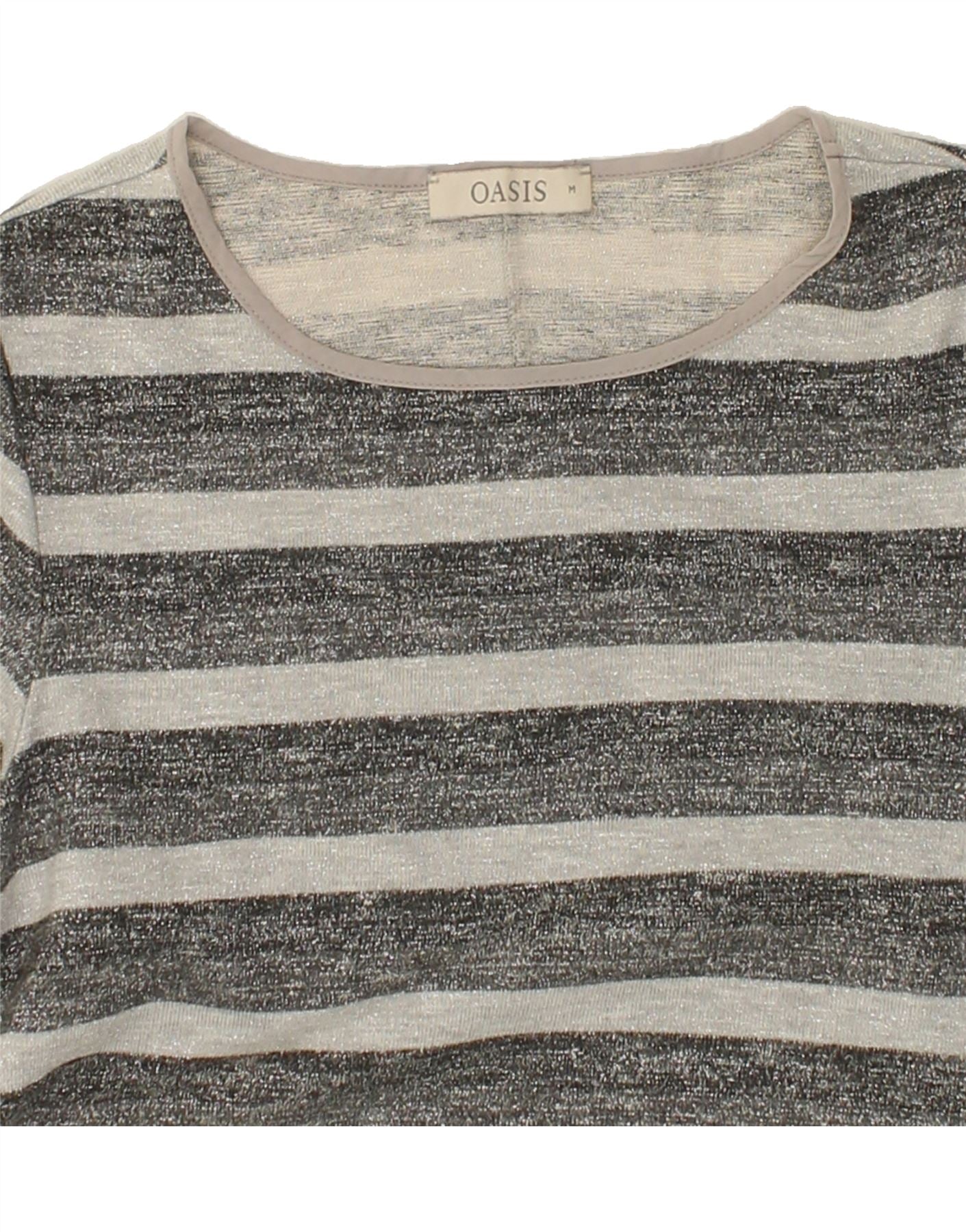 OASIS Womens Top Long Sleeve UK 12 Medium Grey Striped Cotton Vintage Oasis and Second-Hand Oasis from Messina Hembry