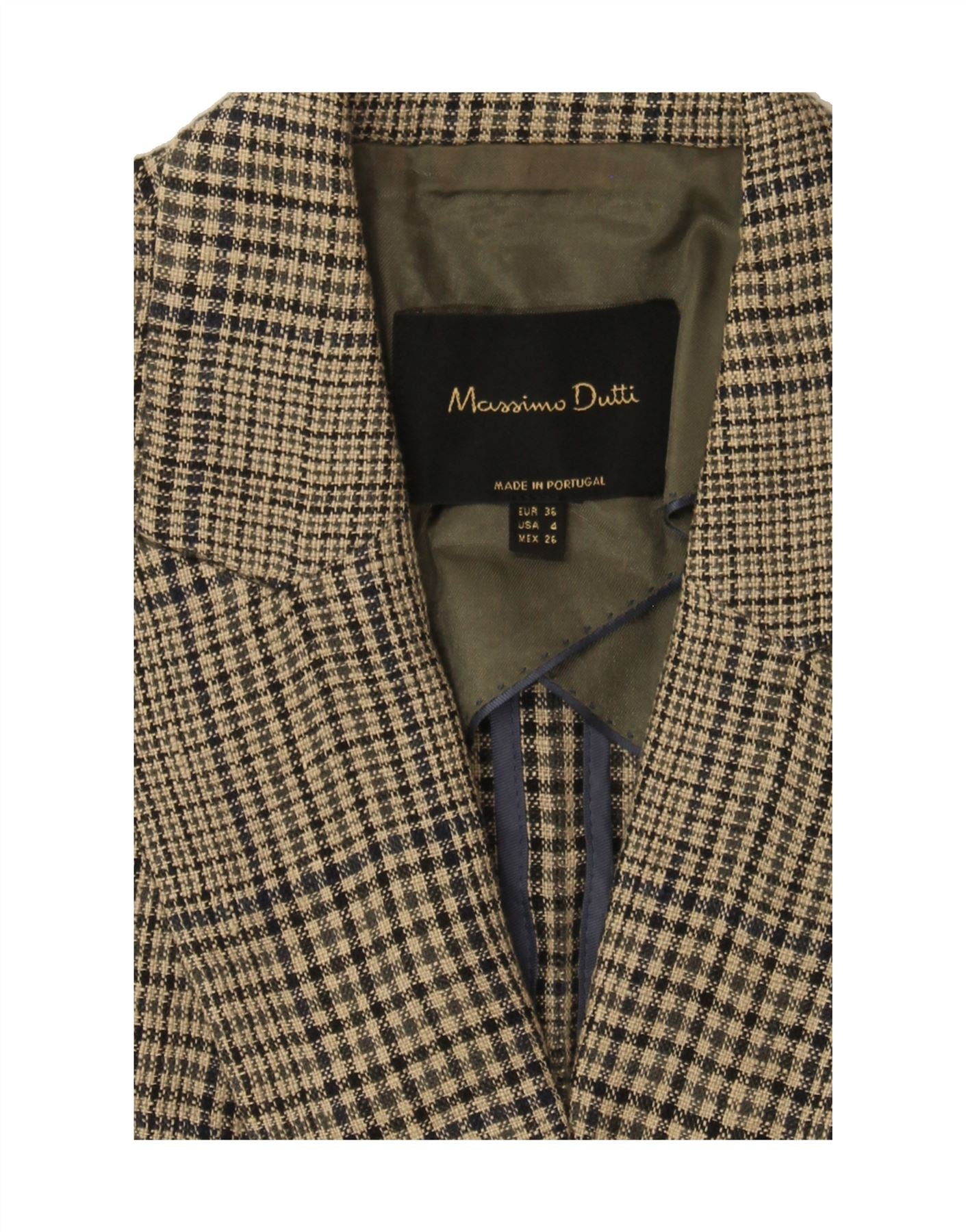 MASSIMO DUTTI Womens Double Breasted Blazer Jacket EU 36 XS Grey Check Vintage Massimo Dutti and Second-Hand Massimo Dutti from Messina Hembry