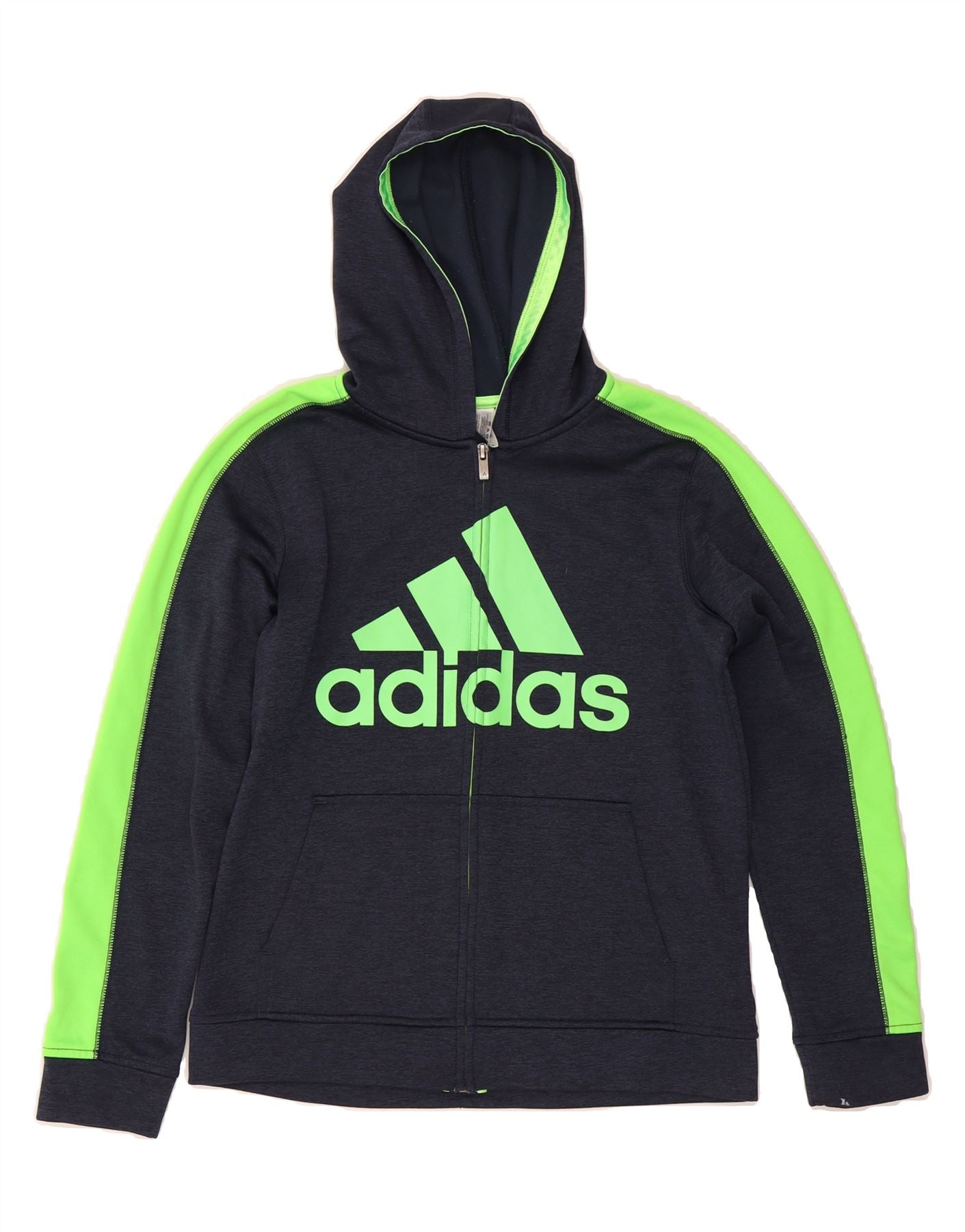 ADIDAS Boys Zip Hoodie Sweater 14-15 Years Large Navy Blue Colourblock Vintage Adidas and Second-Hand Adidas from Messina Hembry
