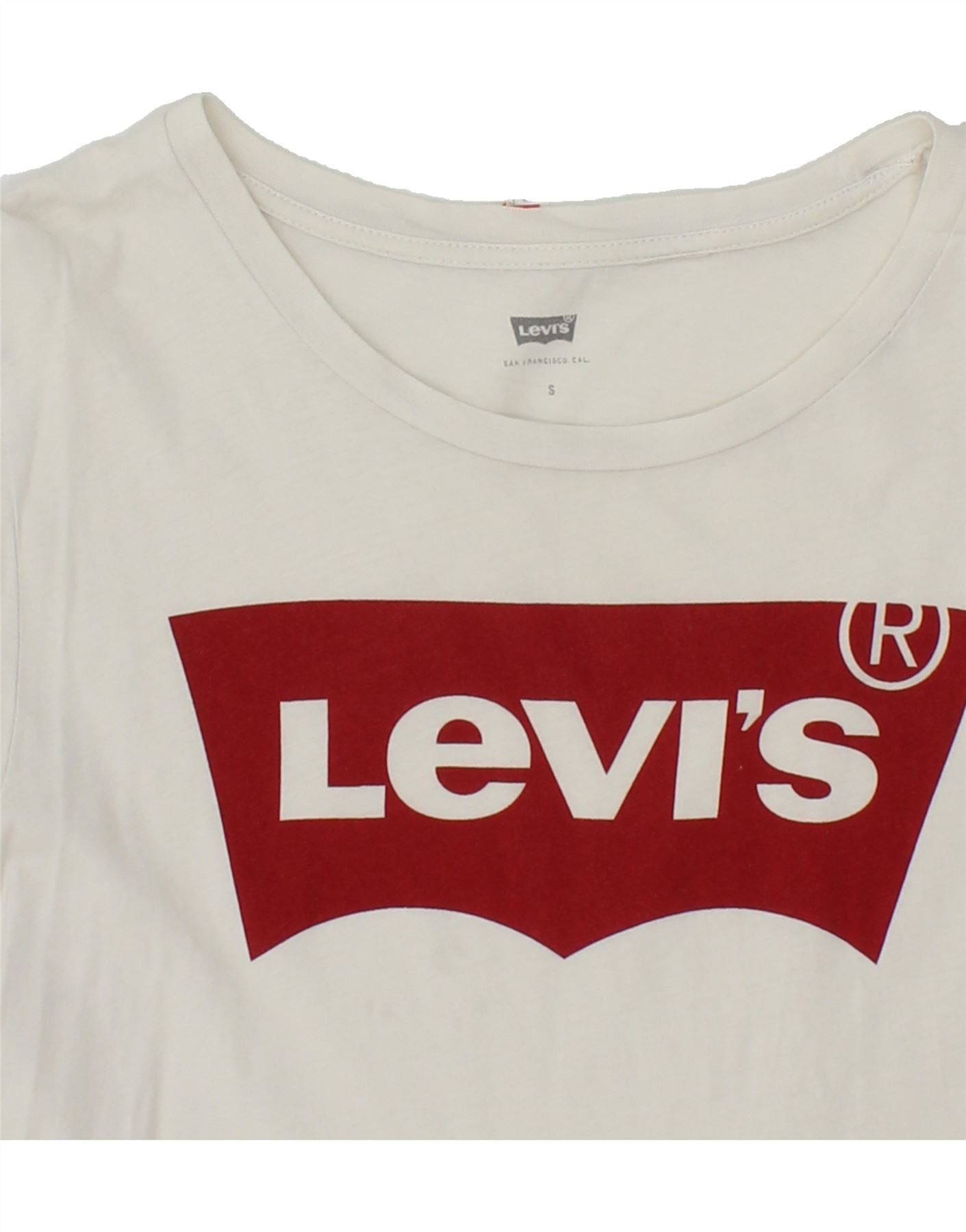 LEVI'S Womens Graphic T-Shirt Top UK 10 Small White Vintage Levi's and Second-Hand Levi's from Messina Hembry