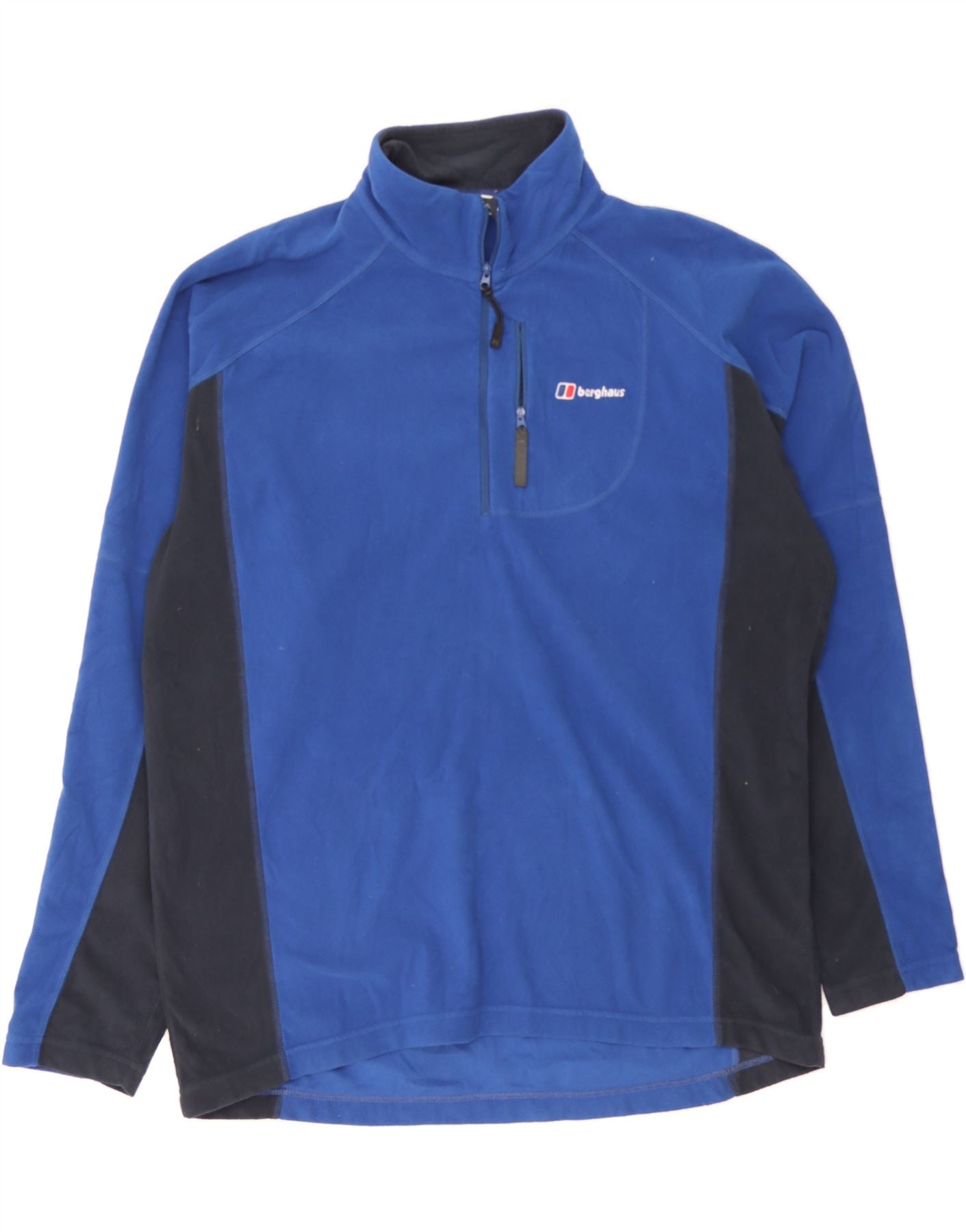 BERGHAUS Mens Zip Neck Fleece Jumper XL Blue Colourblock Polyester Vintage Berghaus and Second-Hand Berghaus from Messina Hembry