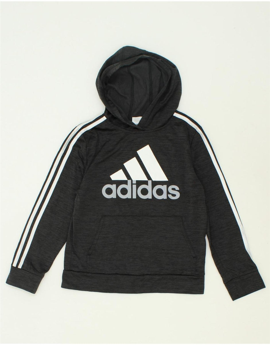 ADIDAS Boys Graphic Hoodie Jumper 10 11 Years Medium Grey Polyester