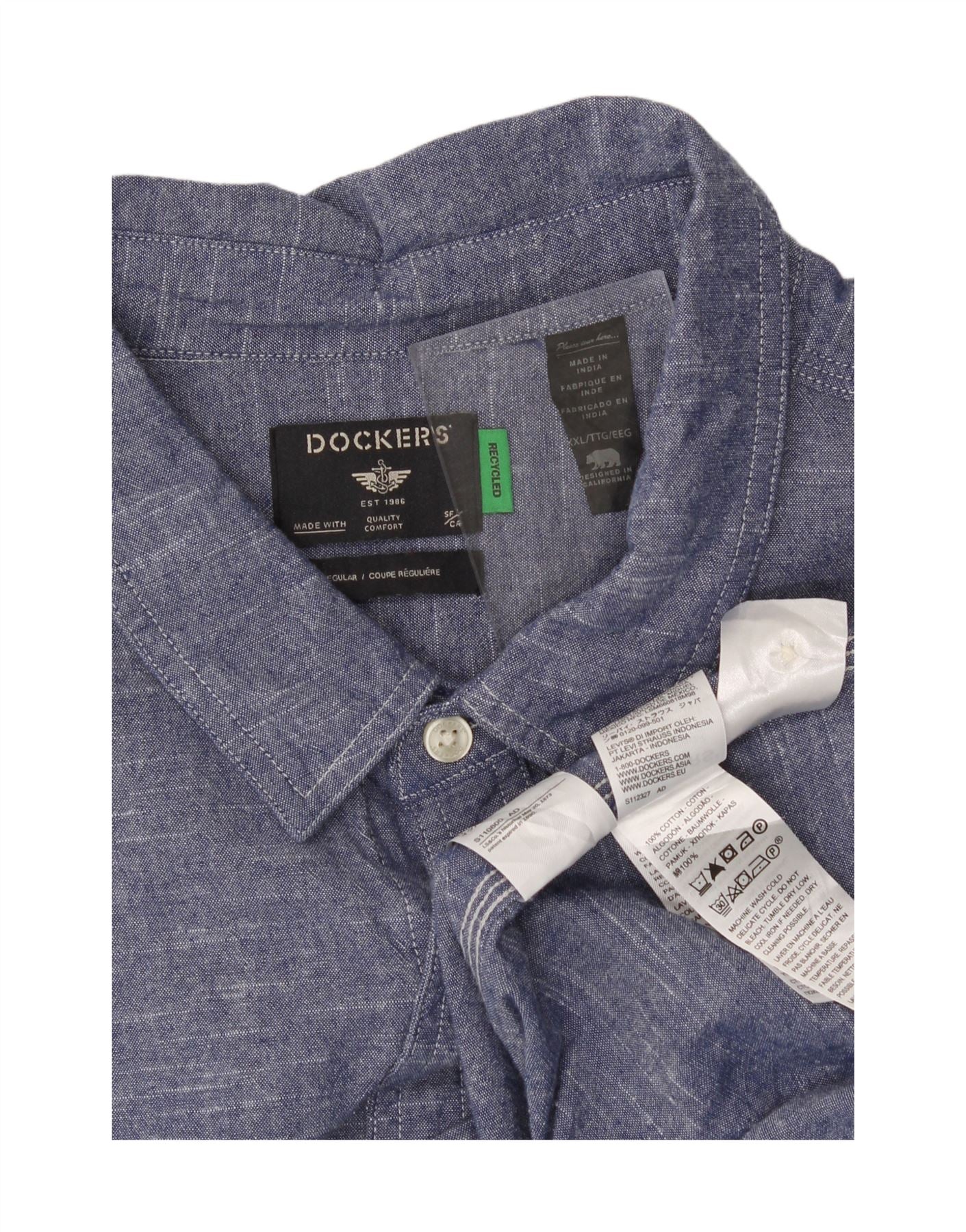DOCKERS Mens Short Sleeve Shirt 2XL Navy Blue Cotton Vintage Dockers and Second-Hand Dockers from Messina Hembry