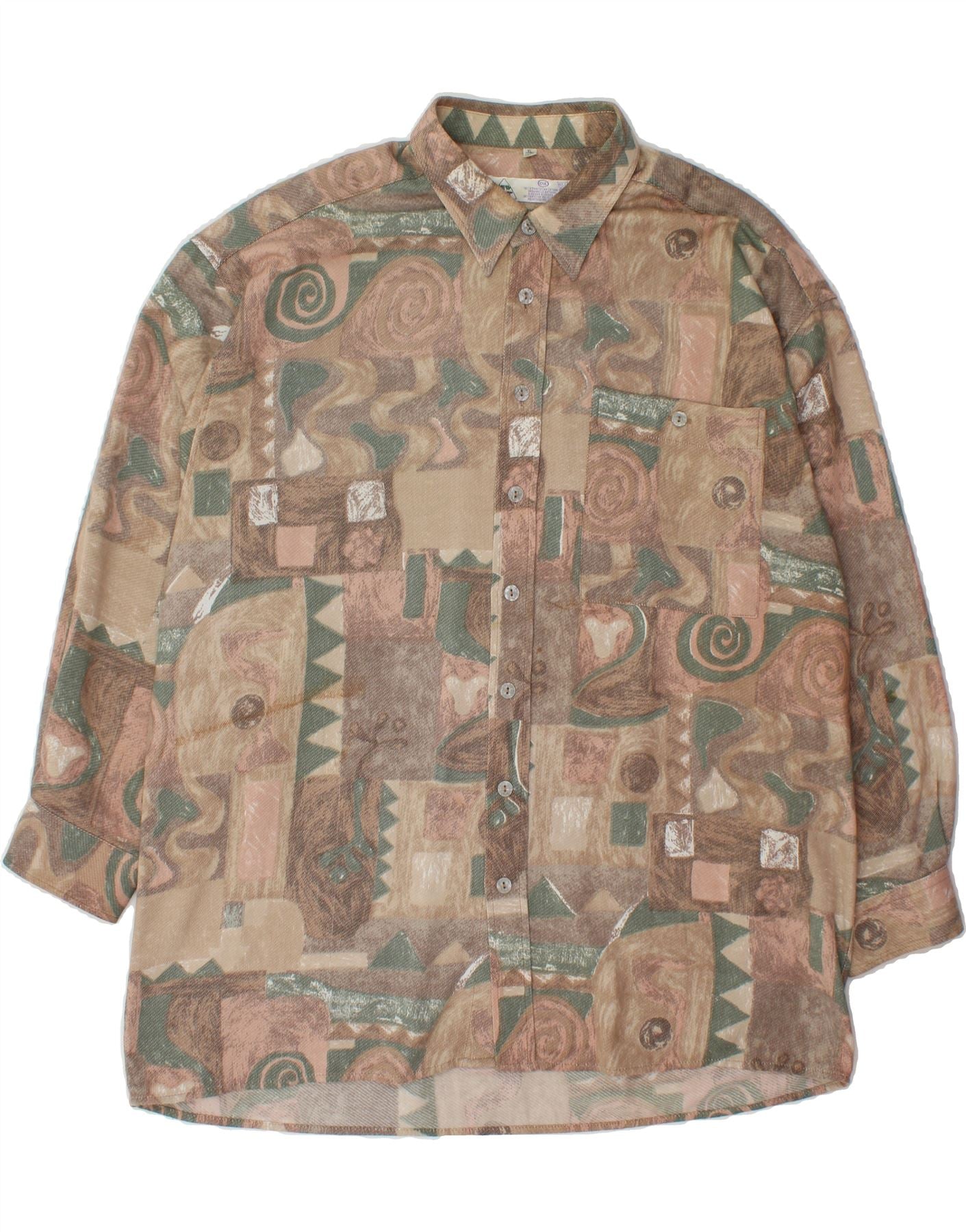 NEW FAST Mens Abstract Pattern Shirt Size 43/44 XL Brown Cotton Vintage New Fast and Second-Hand New Fast from Messina Hembry