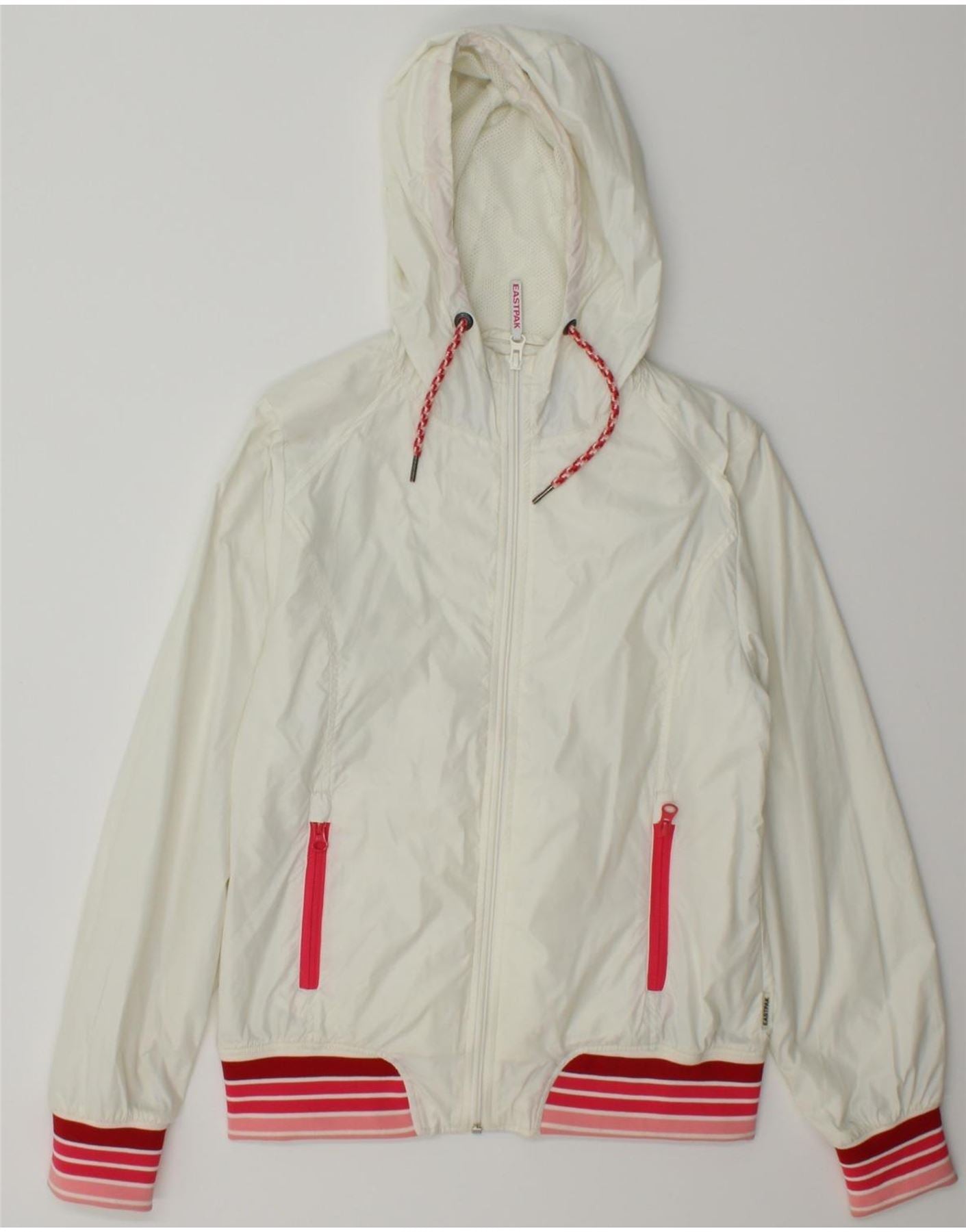 EASTPAK Womens Hooded Rain Jacket UK 10 Small White Polyester Vintage Eastpak and Second-Hand Eastpak from Messina Hembry