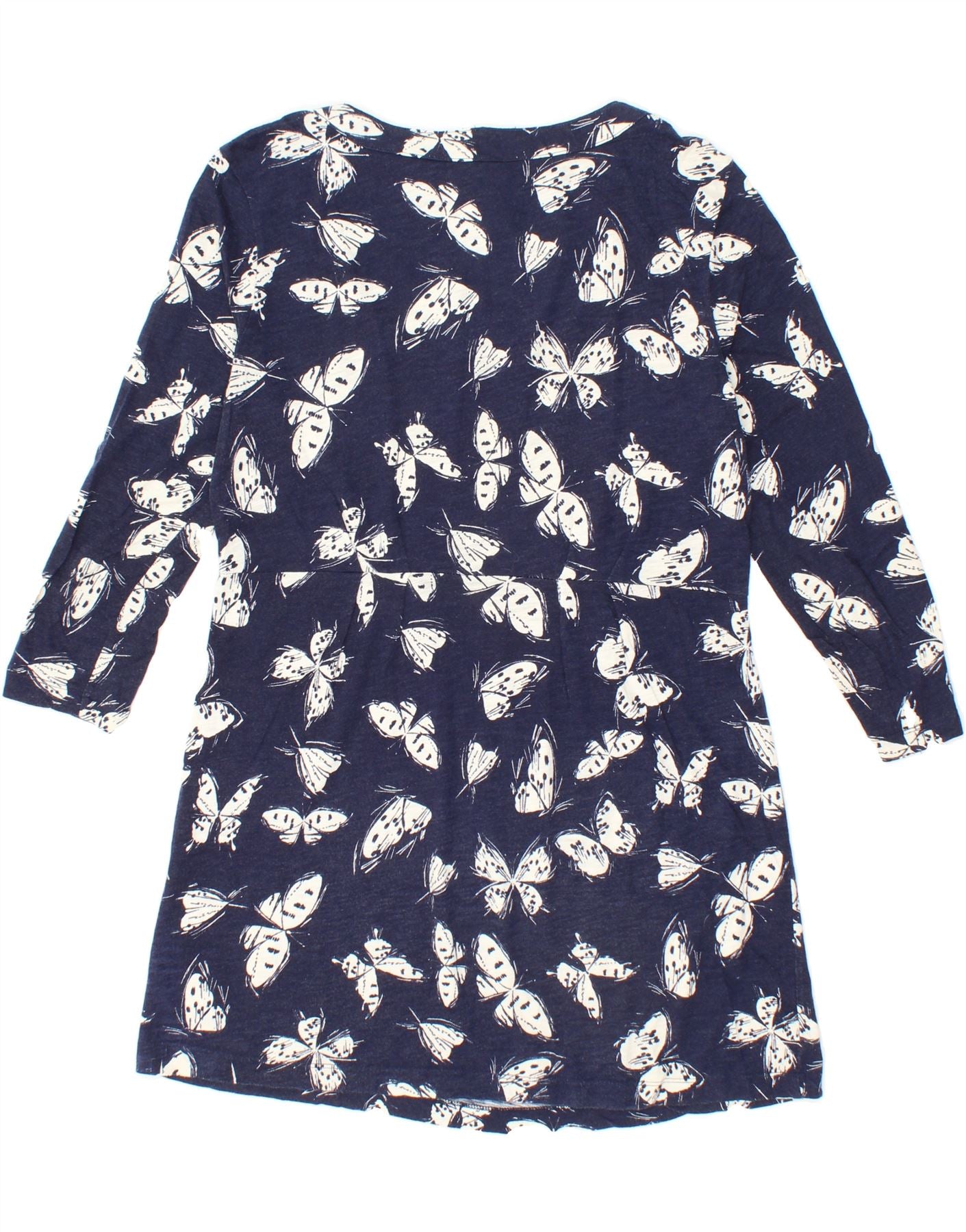 WEIRD FISH Womens Top 3/4 Sleeve UK 10 Small  Navy Blue Cotton Butterfly Vintage Weird Fish and Second-Hand Weird Fish from Messina Hembry