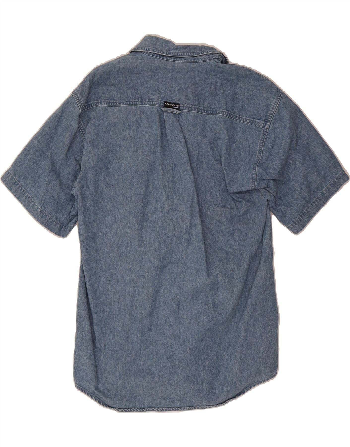 DECATHLON Mens Short Sleeve Denim Shirt Small Blue Cotton Vintage Decathlon and Second-Hand Decathlon from Messina Hembry