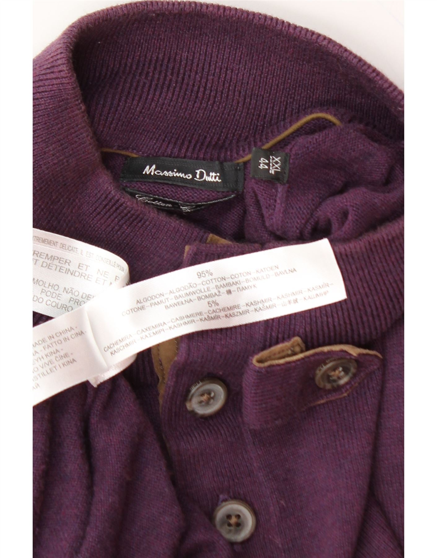 MASSIMO DUTTI Mens Button Neck Jumper Sweater 2XL Purple Cotton Vintage Massimo Dutti and Second-Hand Massimo Dutti from Messina Hembry