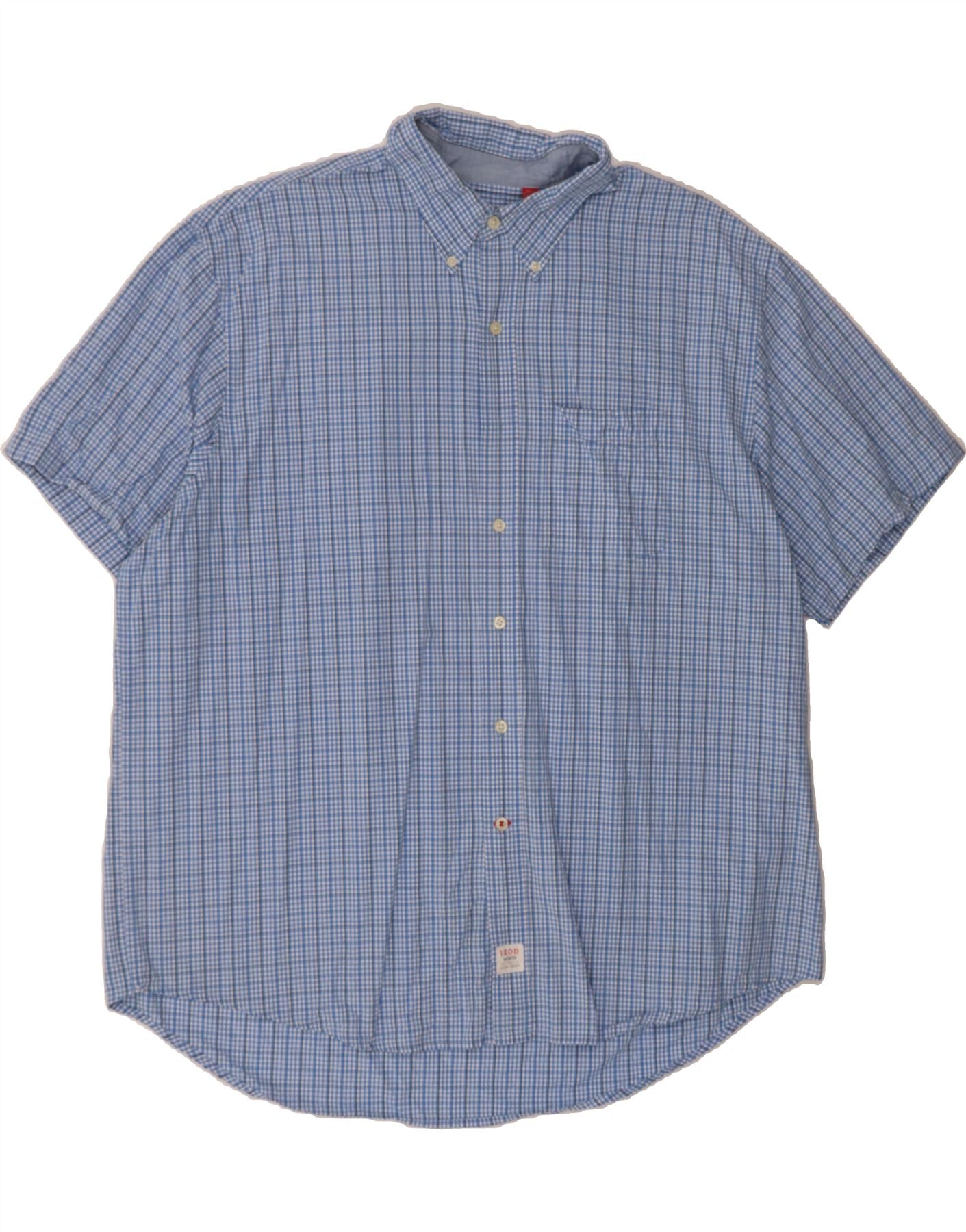 IZOD Mens Short Sleeve Shirt 2XL Blue Check Vintage Izod and Second-Hand Izod from Messina Hembry