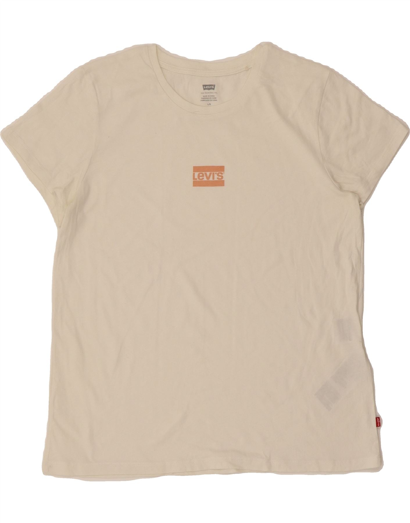 LEVI'S Womens T-Shirt Top UK 16 Large Off White Cotton Vintage Levi's and Second-Hand Levi's from Messina Hembry