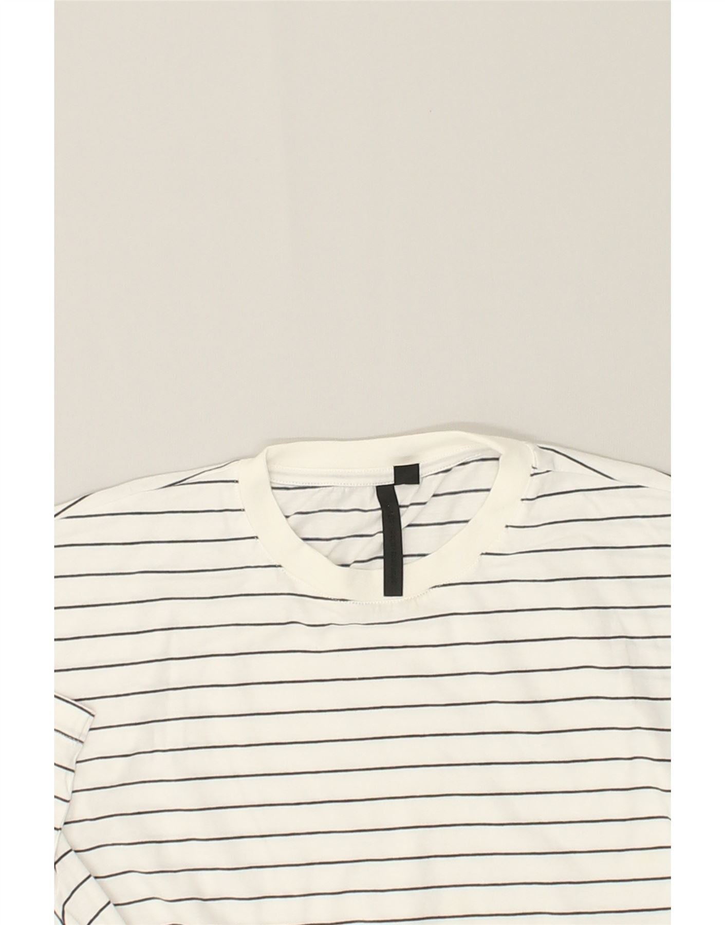 VINTAGE Womens T-Shirt Top UK 6 XS White Striped Cotton | Vintage Vintage | Thrift | Second-Hand Vintage | Used Clothing | Messina Hembry