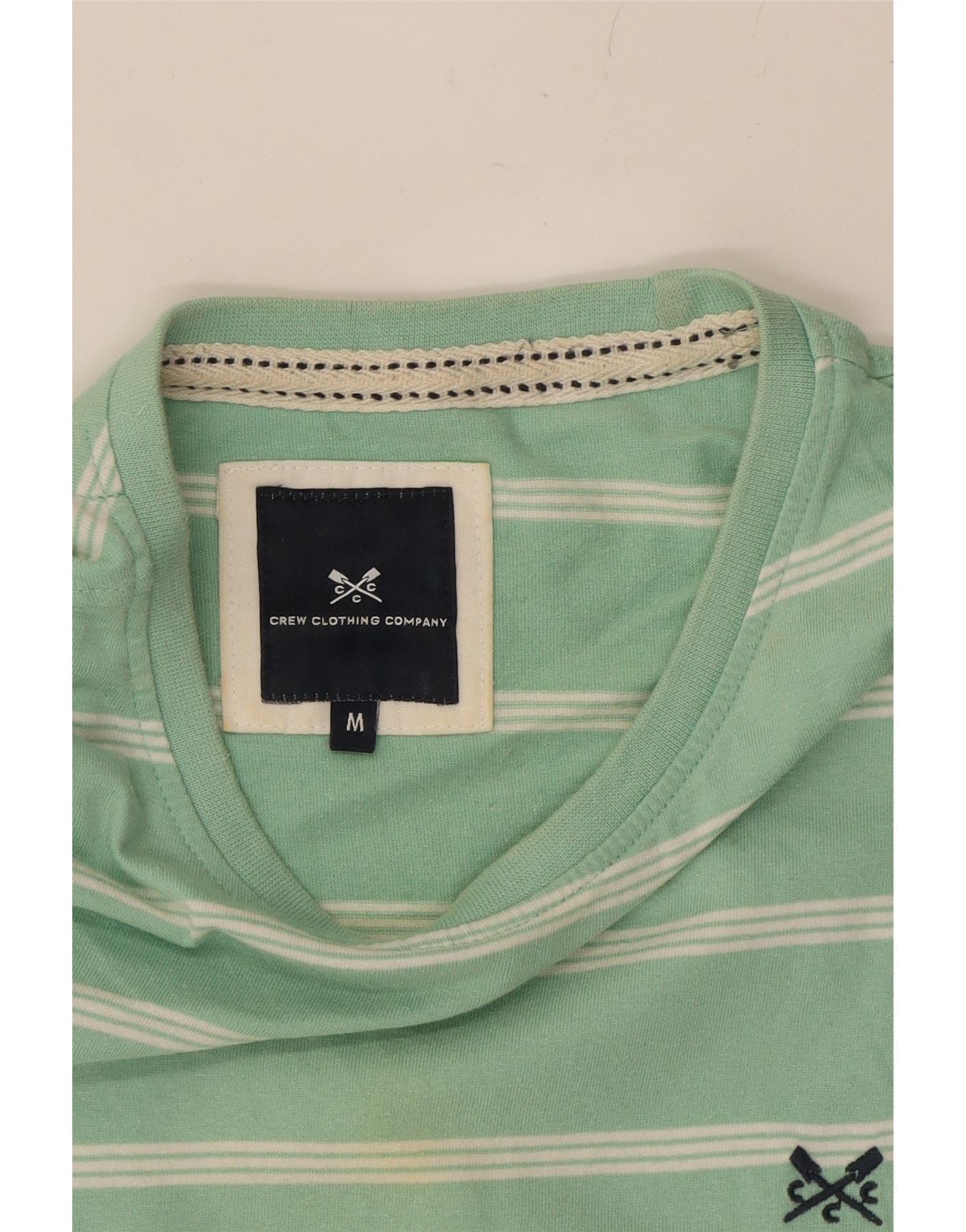 CREW CLOTHING Mens T-Shirt Top Medium Green Striped Cotton Vintage Crew Clothing and Second-Hand Crew Clothing from Messina Hembry
