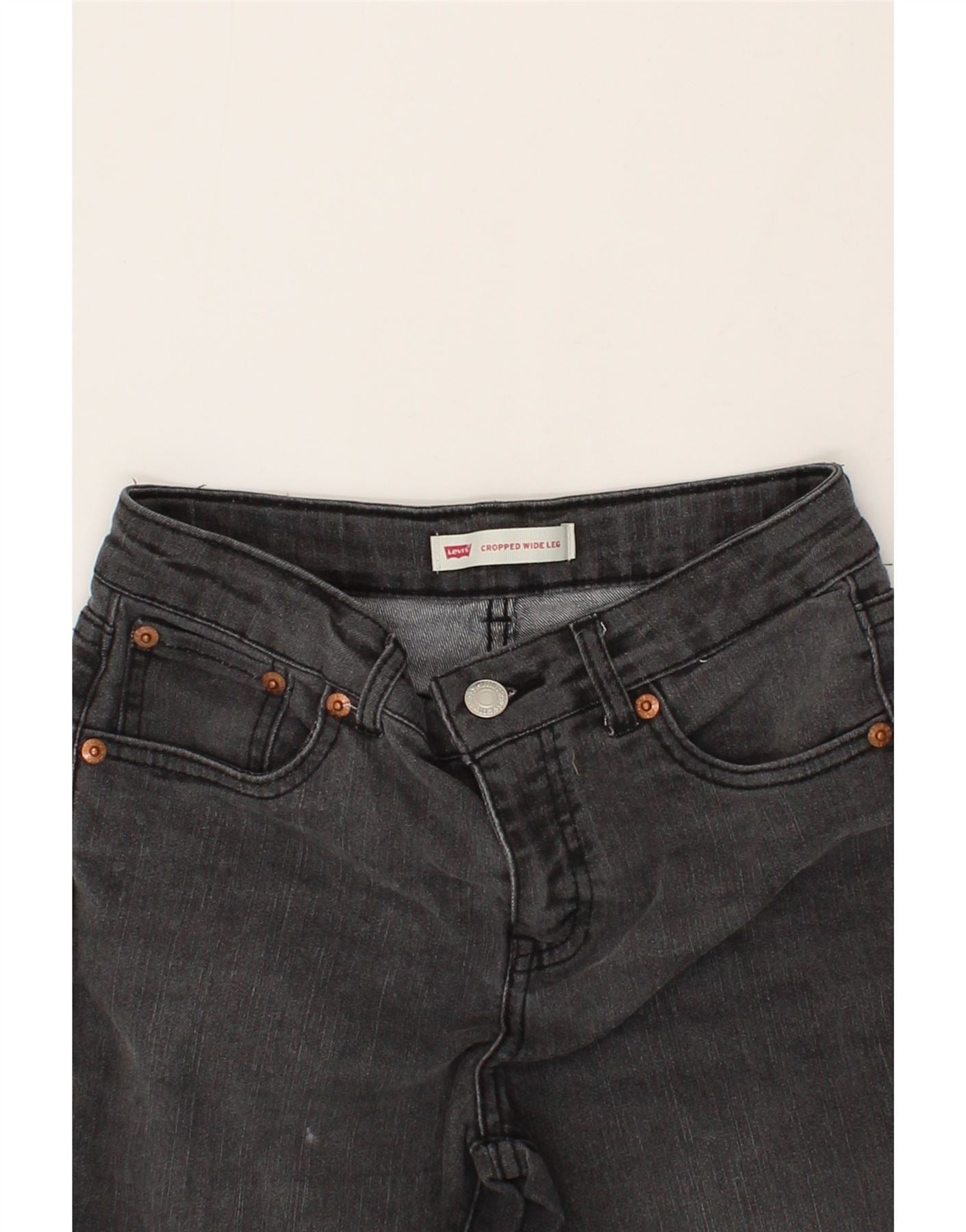 LEVI'S Girls Wide Leg Cropped Jeans 11-12 Years W24 L22  Black Cotton Vintage Levi's and Second-Hand Levi's from Messina Hembry