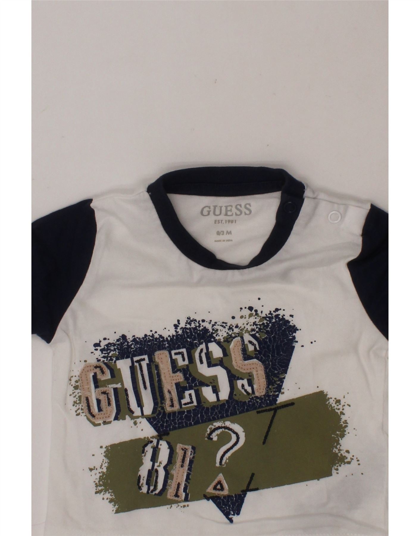 GUESS Baby Boys Graphic T-Shirt Top 0-3 Months White Colourblock Cotton Vintage Guess and Second-Hand Guess from Messina Hembry