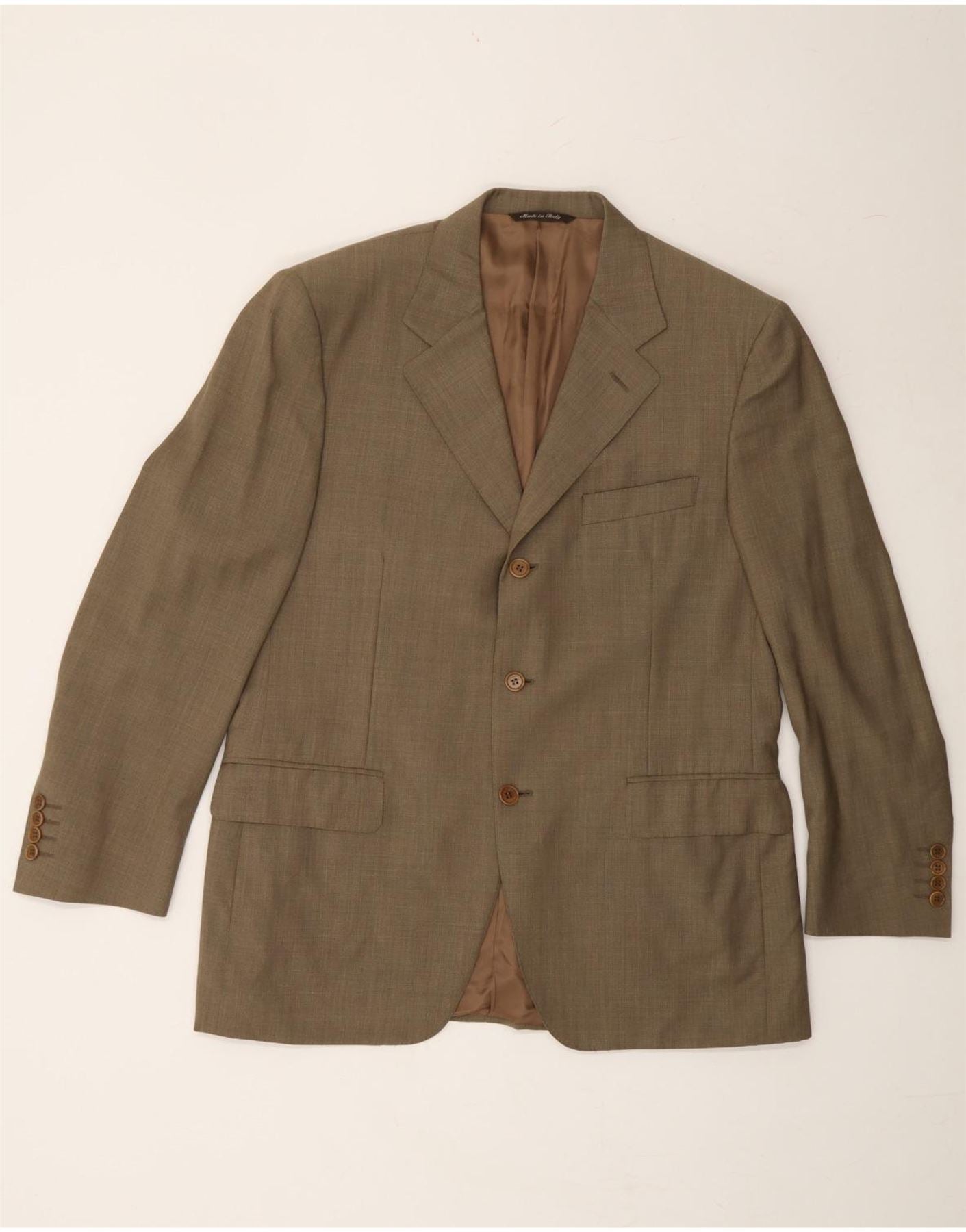 CANALI Mens 3 Button Blazer Jacket IT 50 Large Brown Virgin Wool Vintage Canali and Second-Hand Canali from Messina Hembry
