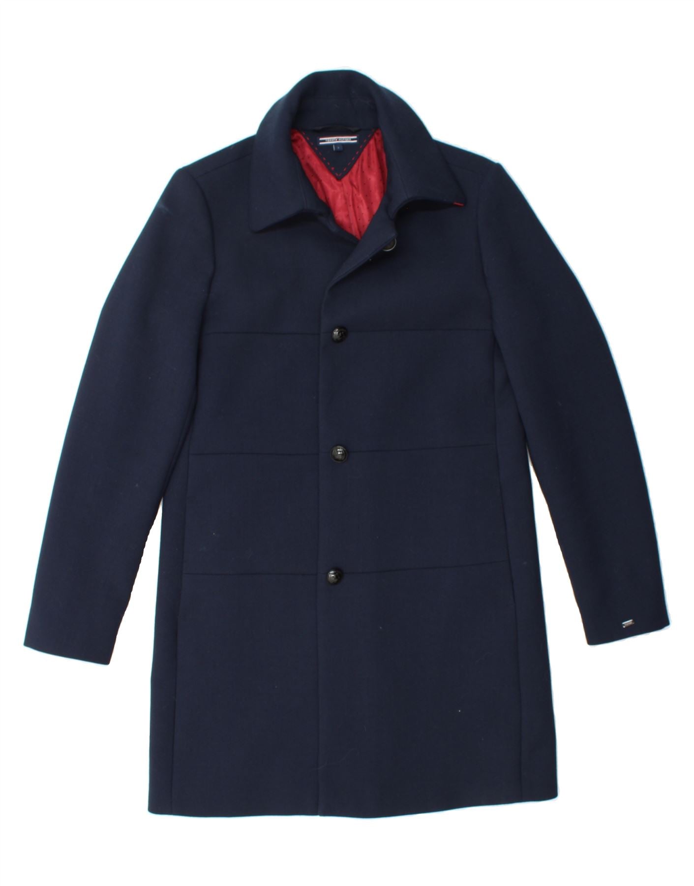TOMMY HILFIGER Womens Loose Fit Overcoat UK 10 Small Navy Blue Polyester Vintage Tommy Hilfiger and Second-Hand Tommy Hilfiger from Messina Hembry
