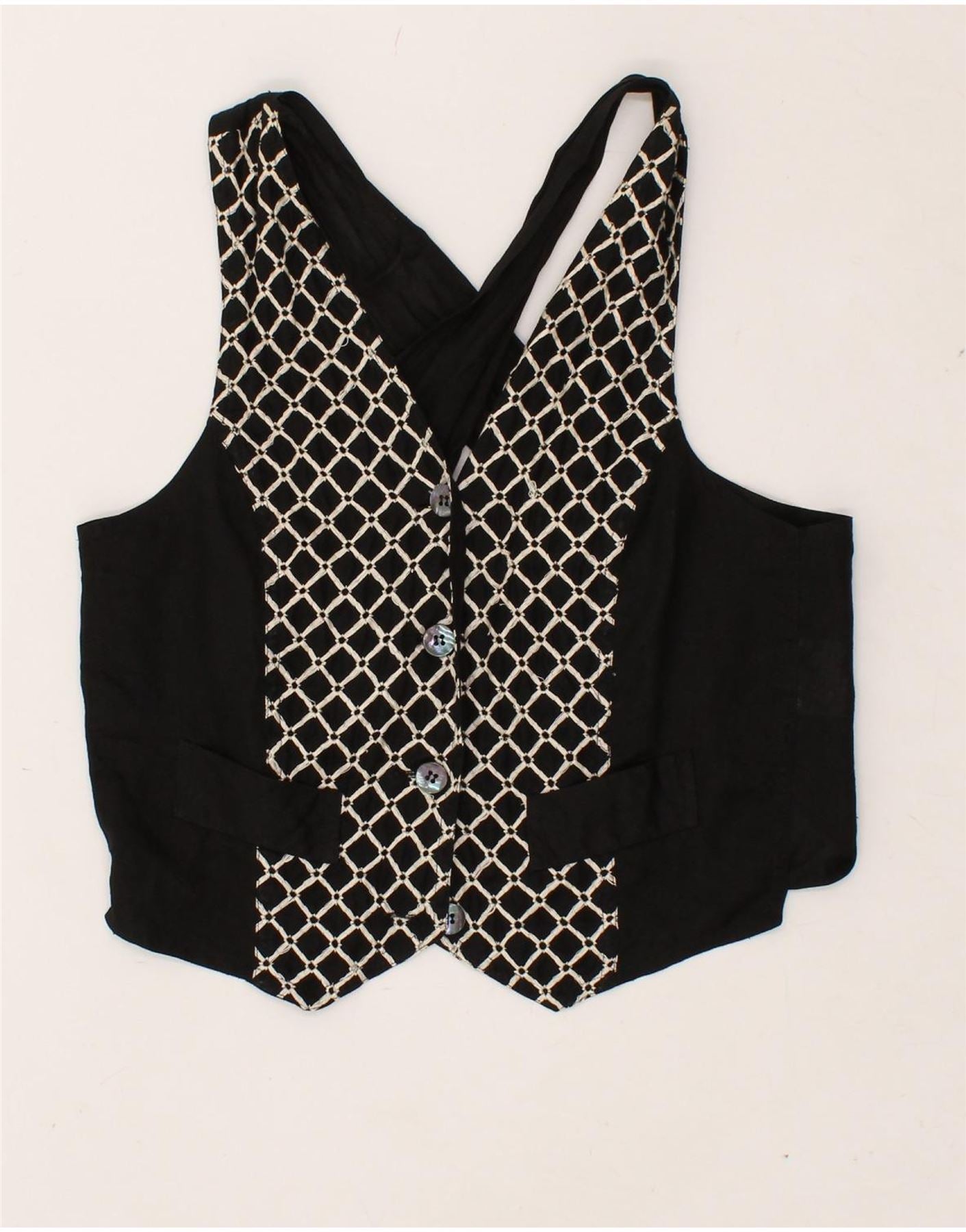 HENRY COTTONS Womens Crop Top IT 42 Medium Black Argyle/Diamond Cotton Vintage Henry Cottons and Second-Hand Henry Cottons from Messina Hembry