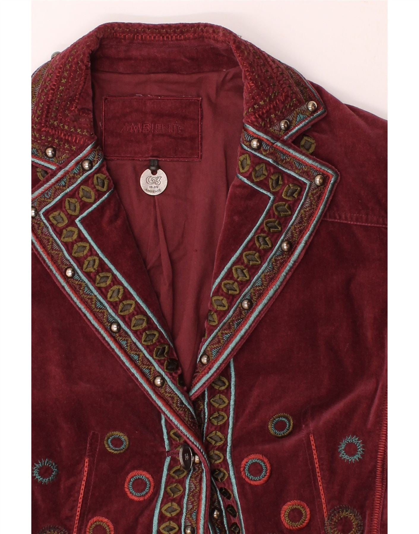 AMBIENTE Womens Velvet Blazer Jacket UK 10 Small Burgundy Geometric Vintage Ambiente and Second-Hand Ambiente from Messina Hembry