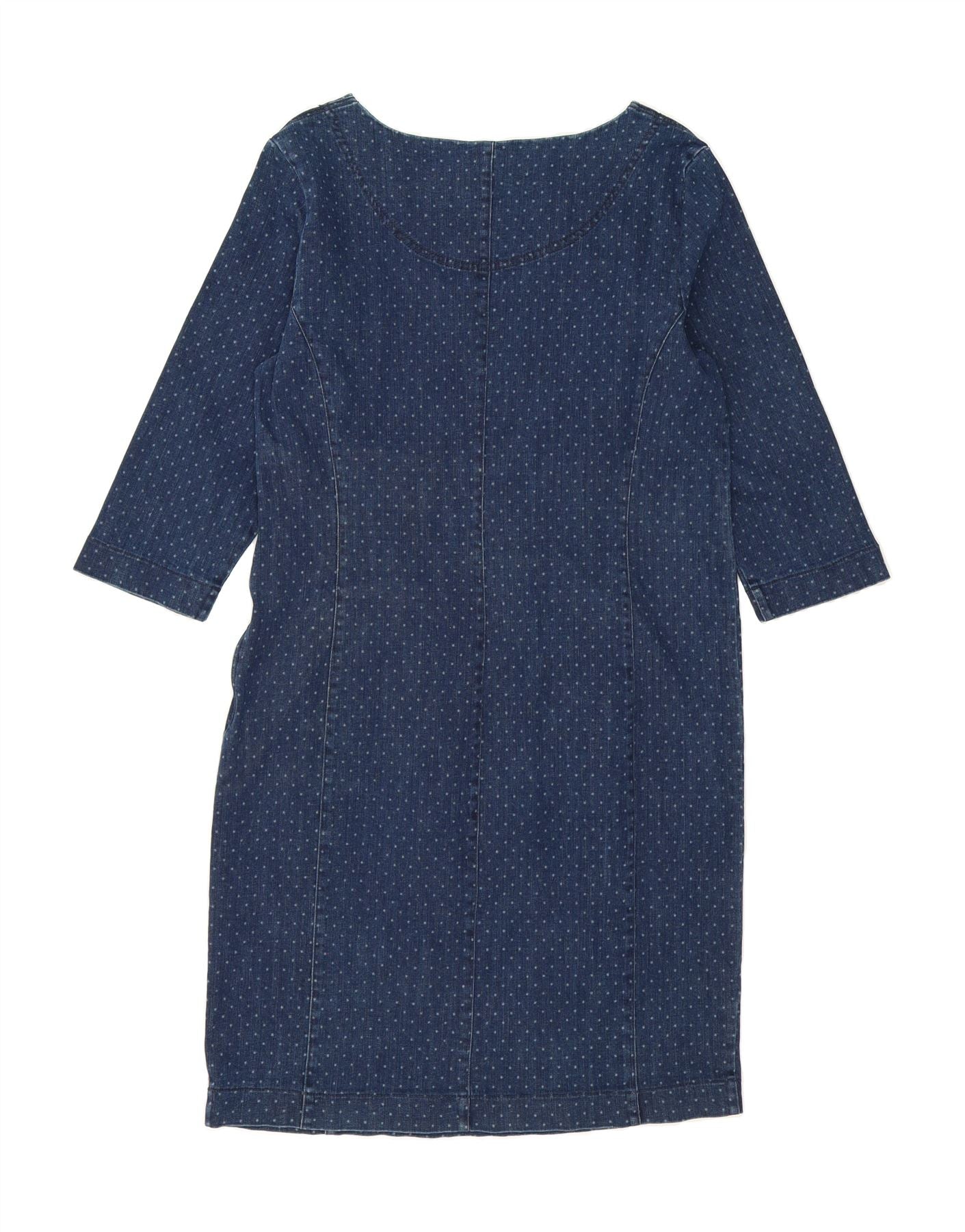 LAURA ASHLEY Womens 3/4 Sleeve Denim Dress UK 14 Large  Navy Blue Spotted Vintage Laura Ashley and Second-Hand Laura Ashley from Messina Hembry