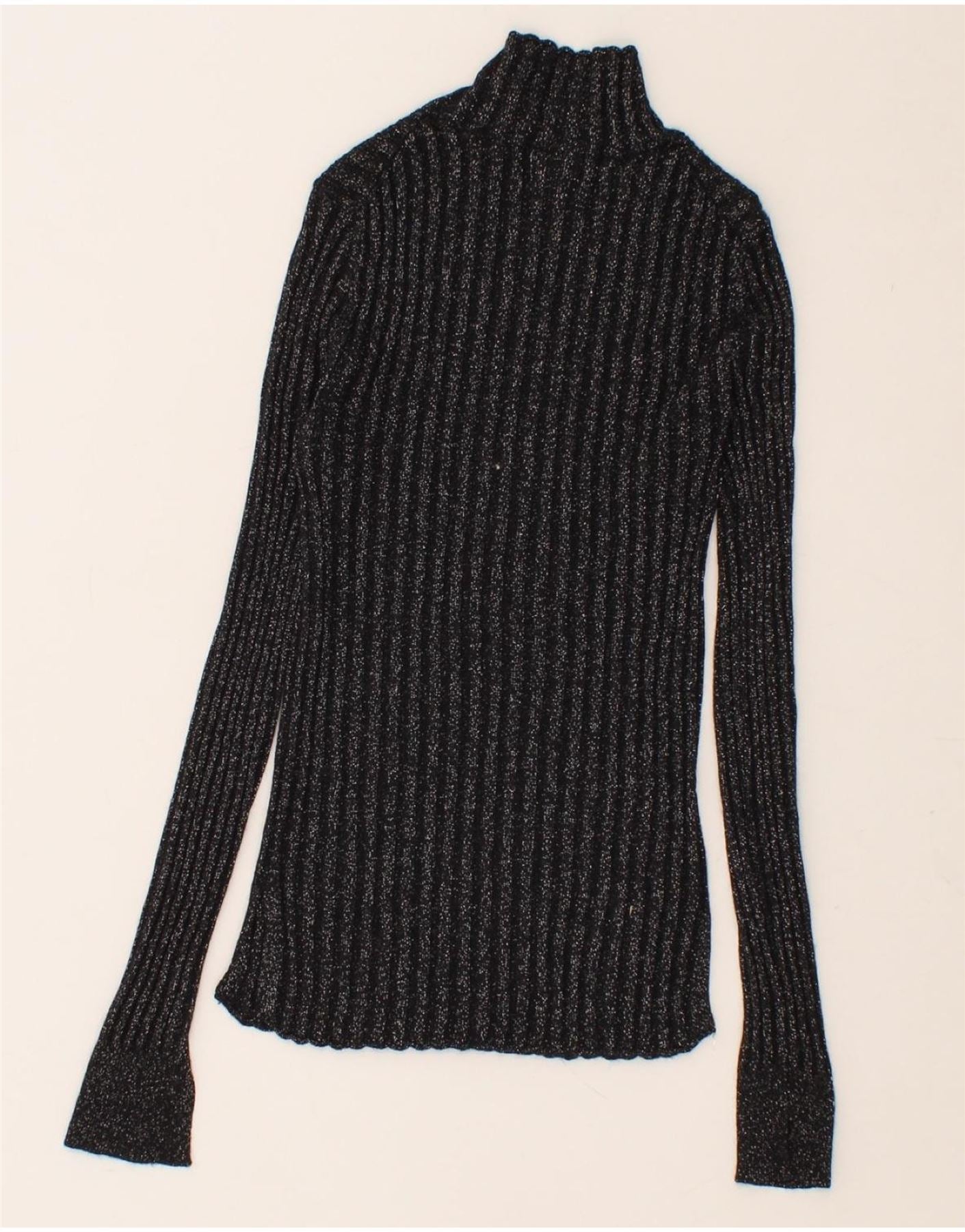 PEPE JEANS Womens Turtle Neck Jumper Sweater UK 8 Small Black Flecked Vintage PEPE Jeans and Second-Hand PEPE Jeans from Messina Hembry