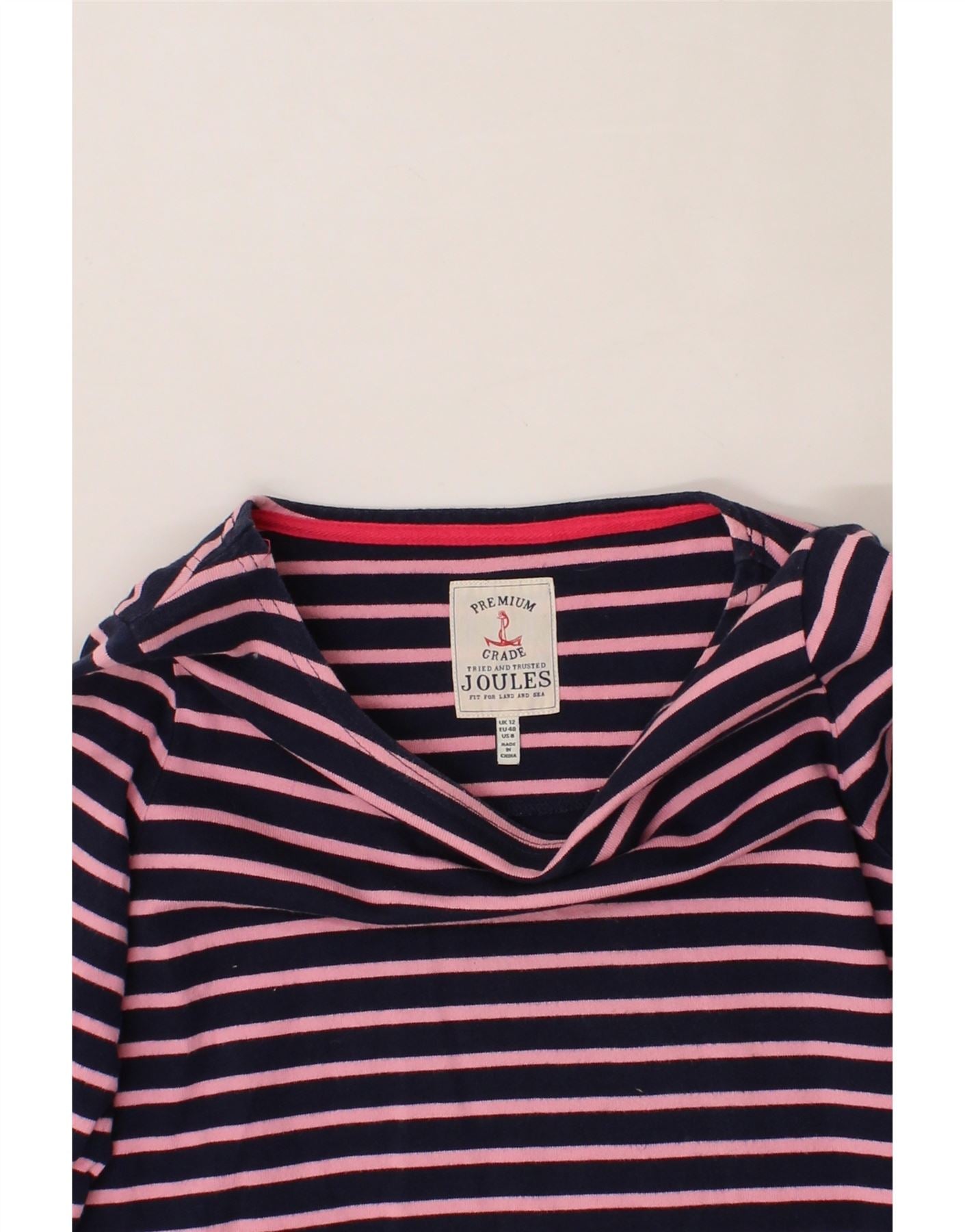 JOULES Womens Top Long Sleeve UK 12 Medium Navy Blue Striped Cotton Vintage Joules and Second-Hand Joules from Messina Hembry