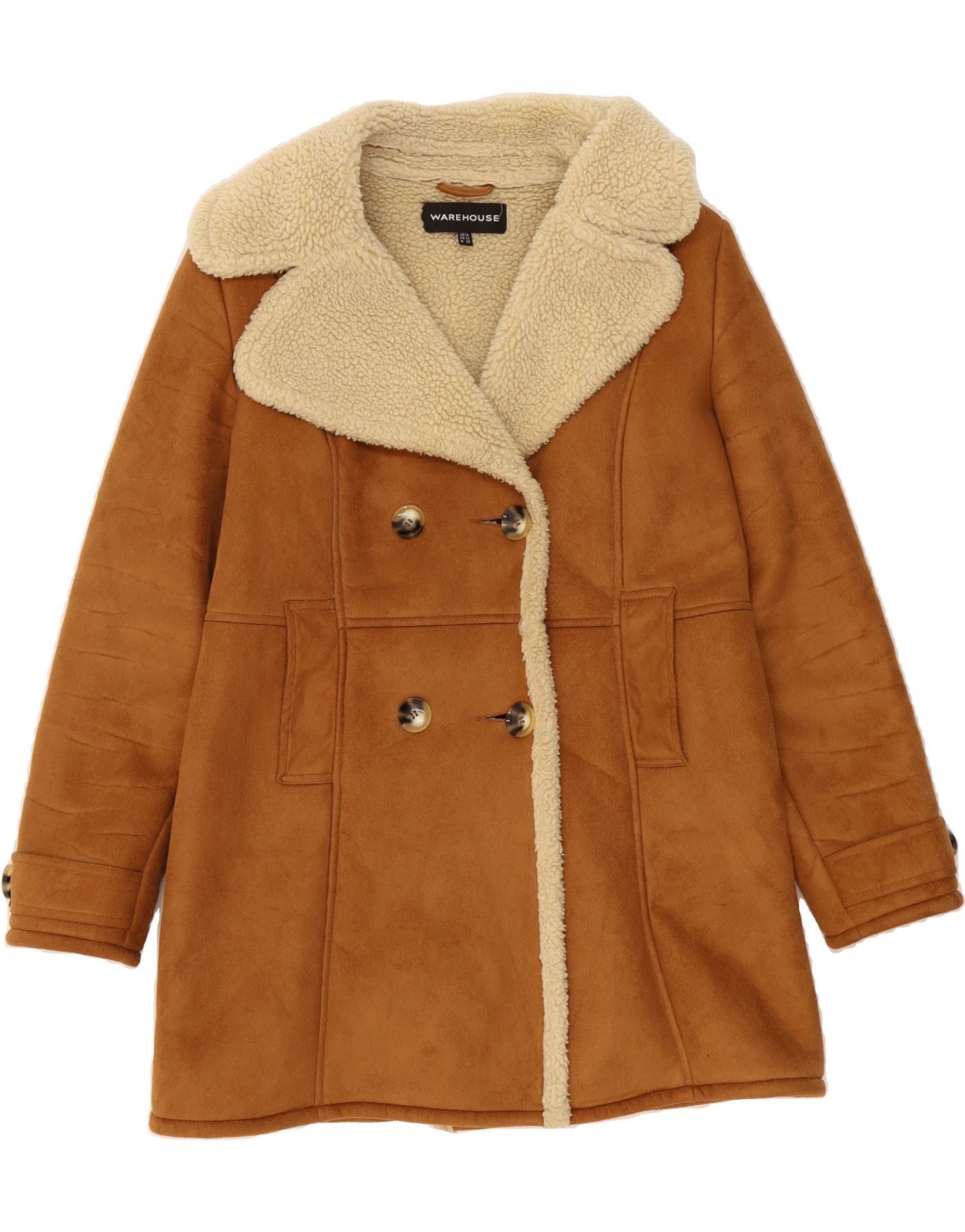 WAREHOUSE Womens Sherpa Overcoat UK 14 Medium Brown Polyester Vintage Warehouse and Second-Hand Warehouse from Messina Hembry
