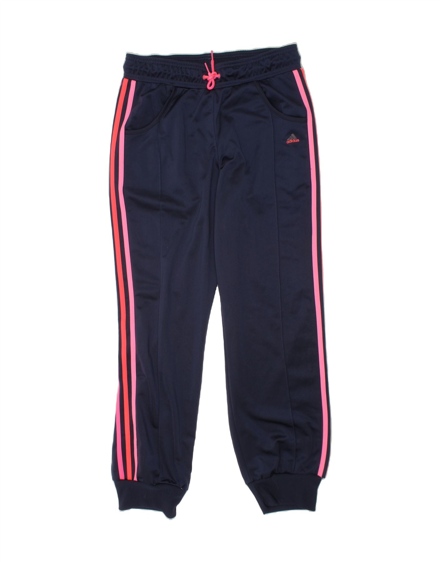 ADIDAS Girls Tracksuit Trousers Joggers 15-16 Years Navy Blue Polyester Vintage Adidas and Second-Hand Adidas from Messina Hembry