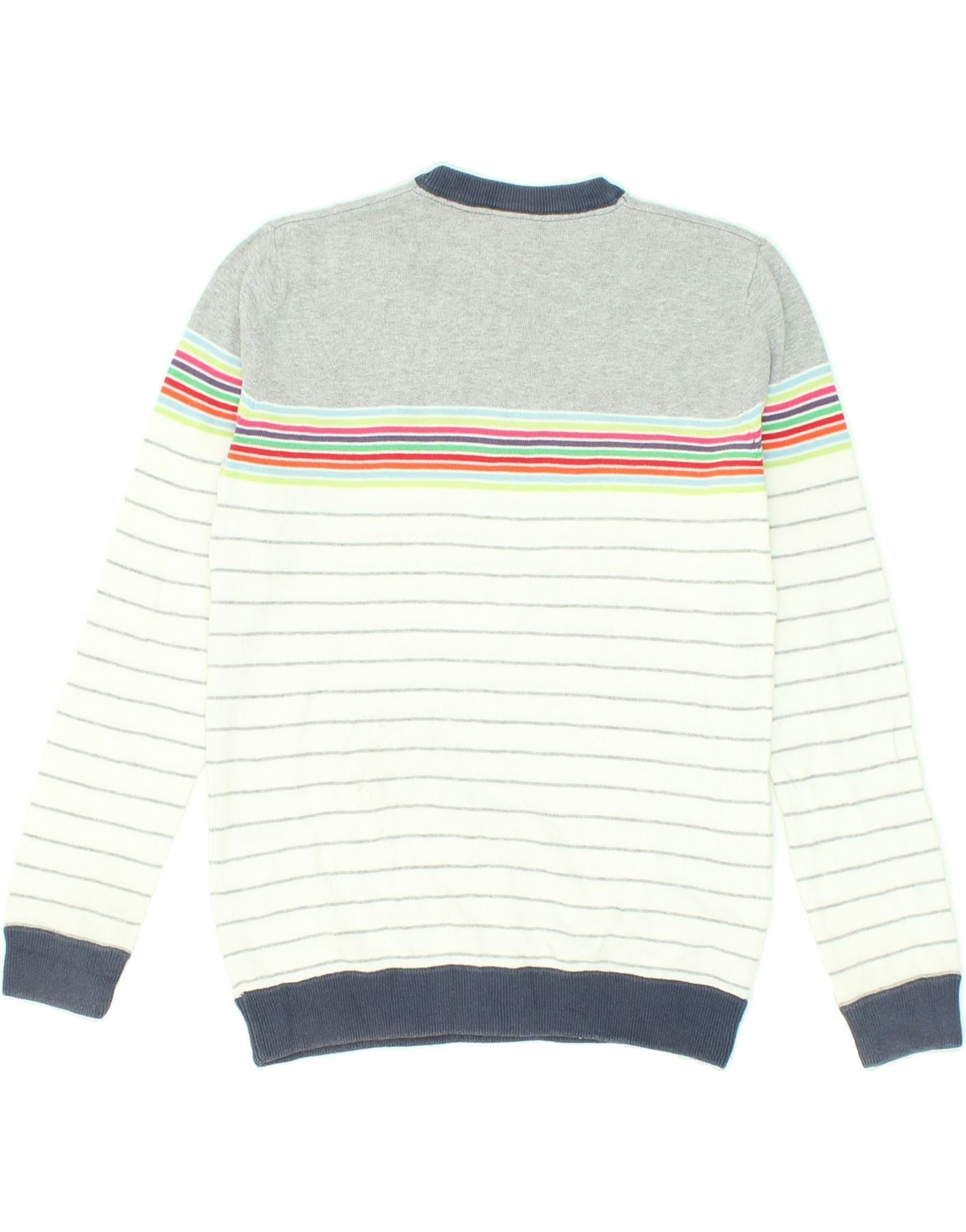 QUIKSILVER Boys Crew Neck Jumper Sweater 15-16 Years White Striped Cotton Vintage Quiksilver and Second-Hand Quiksilver from Messina Hembry