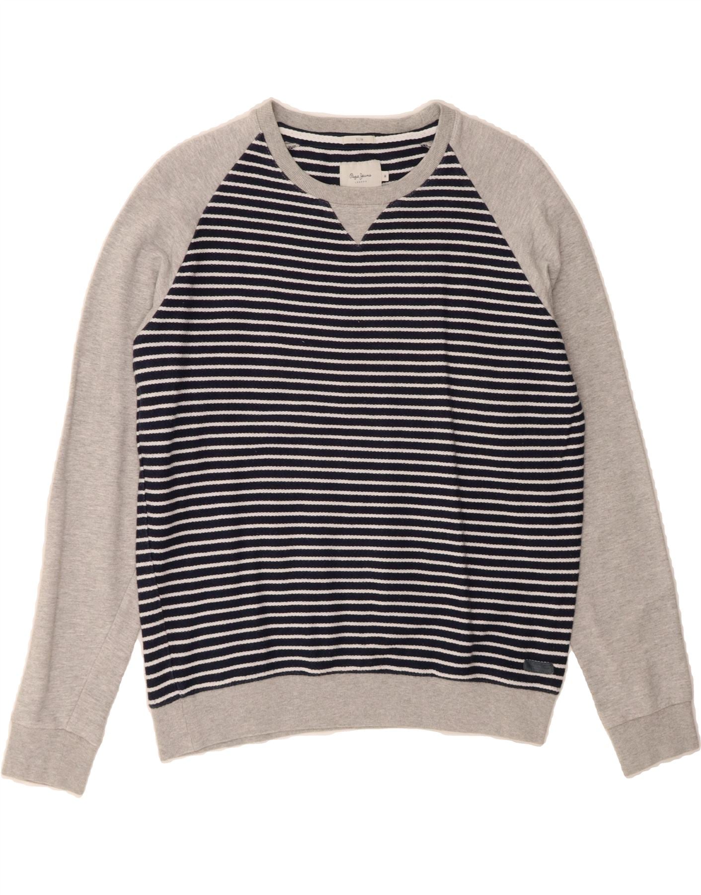 PEPE JEANS Mens Slim Fit Boat Neck Jumper Sweater Medium Navy Blue Striped Vintage PEPE Jeans and Second-Hand PEPE Jeans from Messina Hembry