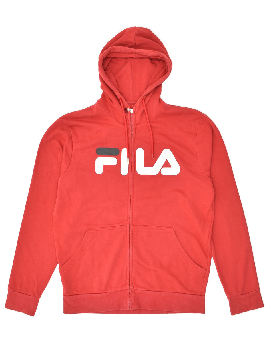 FILA Mens Graphic Zip Hoodie Sweater Medium Red Cotton