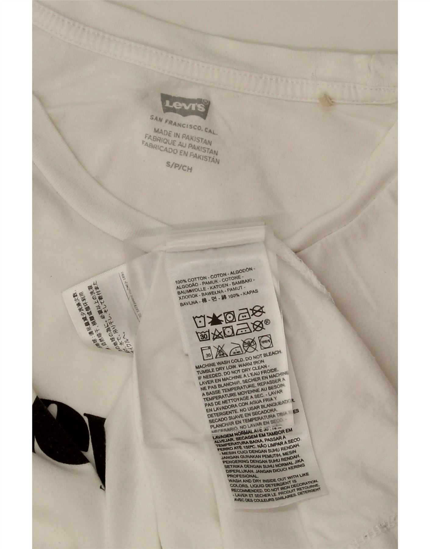 LEVI'S Womens Oversized Graphic T-Shirt Top UK 10 Small White Cotton Vintage Levi's and Second-Hand Levi's from Messina Hembry