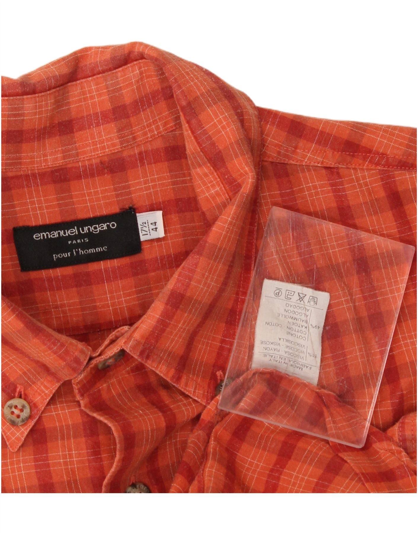 EMANUEL UNGARO Mens Short Sleeve Shirt Size 17 1/2 44 XL Orange Check Vintage Emanuel Ungaro and Second-Hand Emanuel Ungaro from Messina Hembry