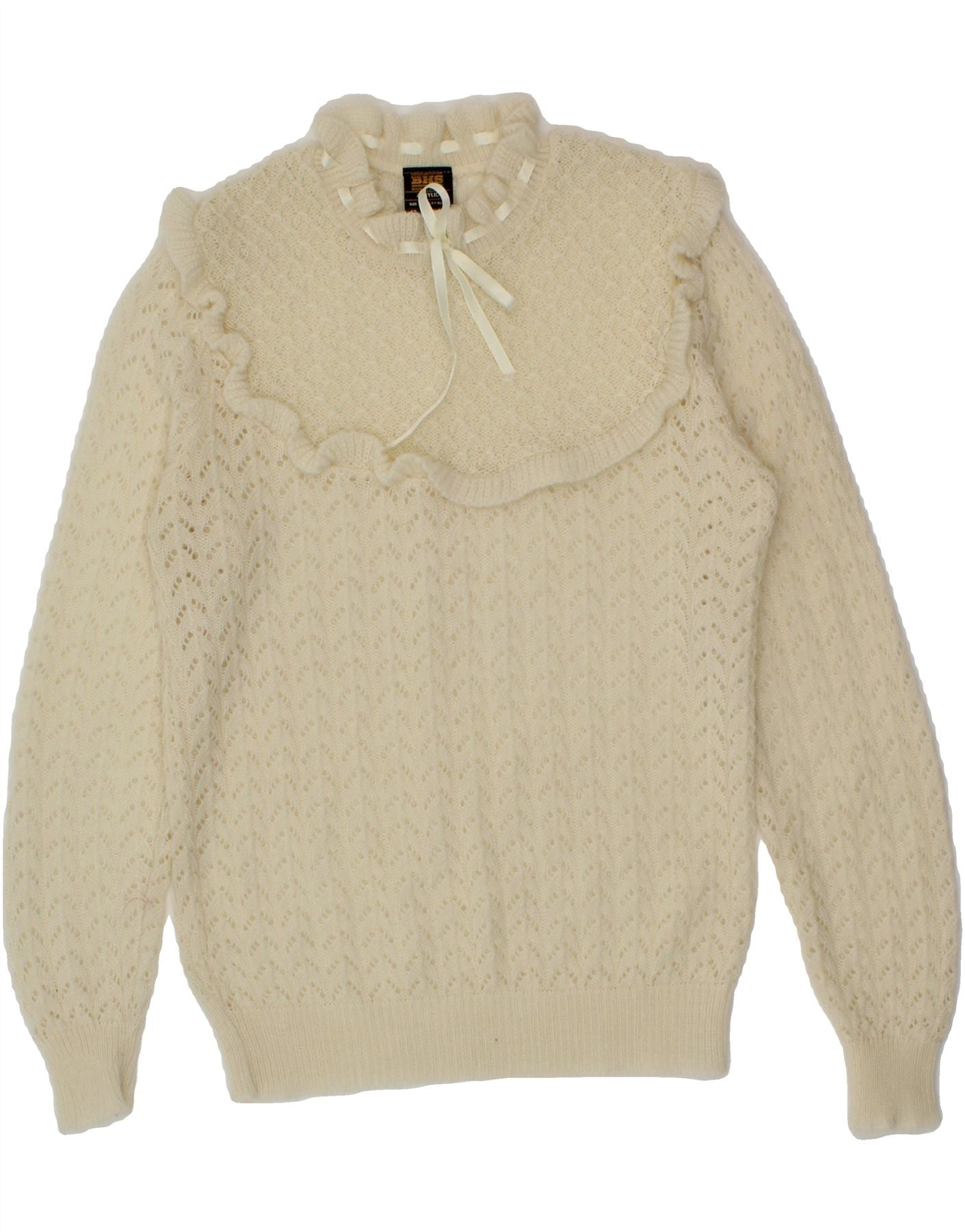 BHS Womens See Through Crew Neck Jumper Sweater UK 12 Medium  Off White Vintage Bhs and Second-Hand Bhs from Messina Hembry