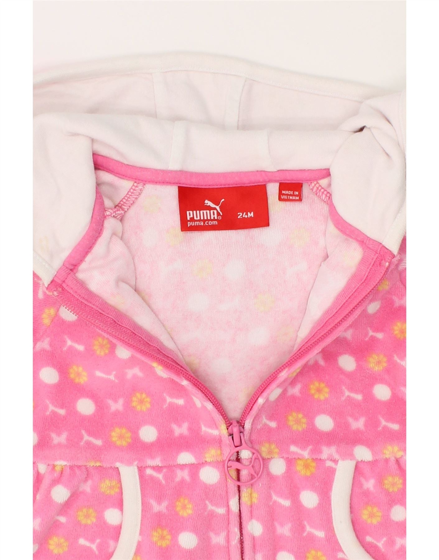 PUMA Baby Girls Velour Short Sleeve Zip Hoodie Sweater 18-24 Months Pink Vintage Puma and Second-Hand Puma from Messina Hembry