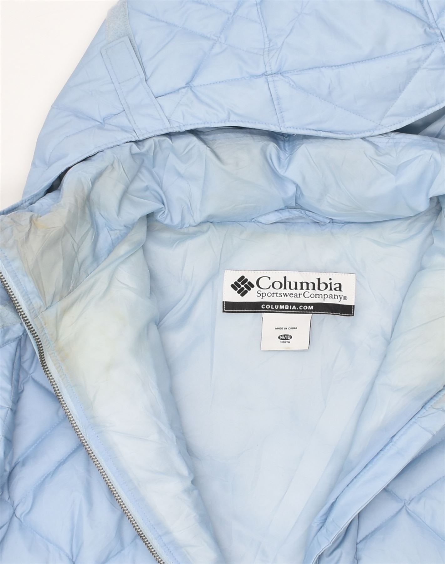 COLUMBIA Girls Hooded Quilted Jacket 14-15 Years Blue Polyester | Vintage Columbia | Thrift | Second-Hand Columbia | Used Clothing | Messina Hembry