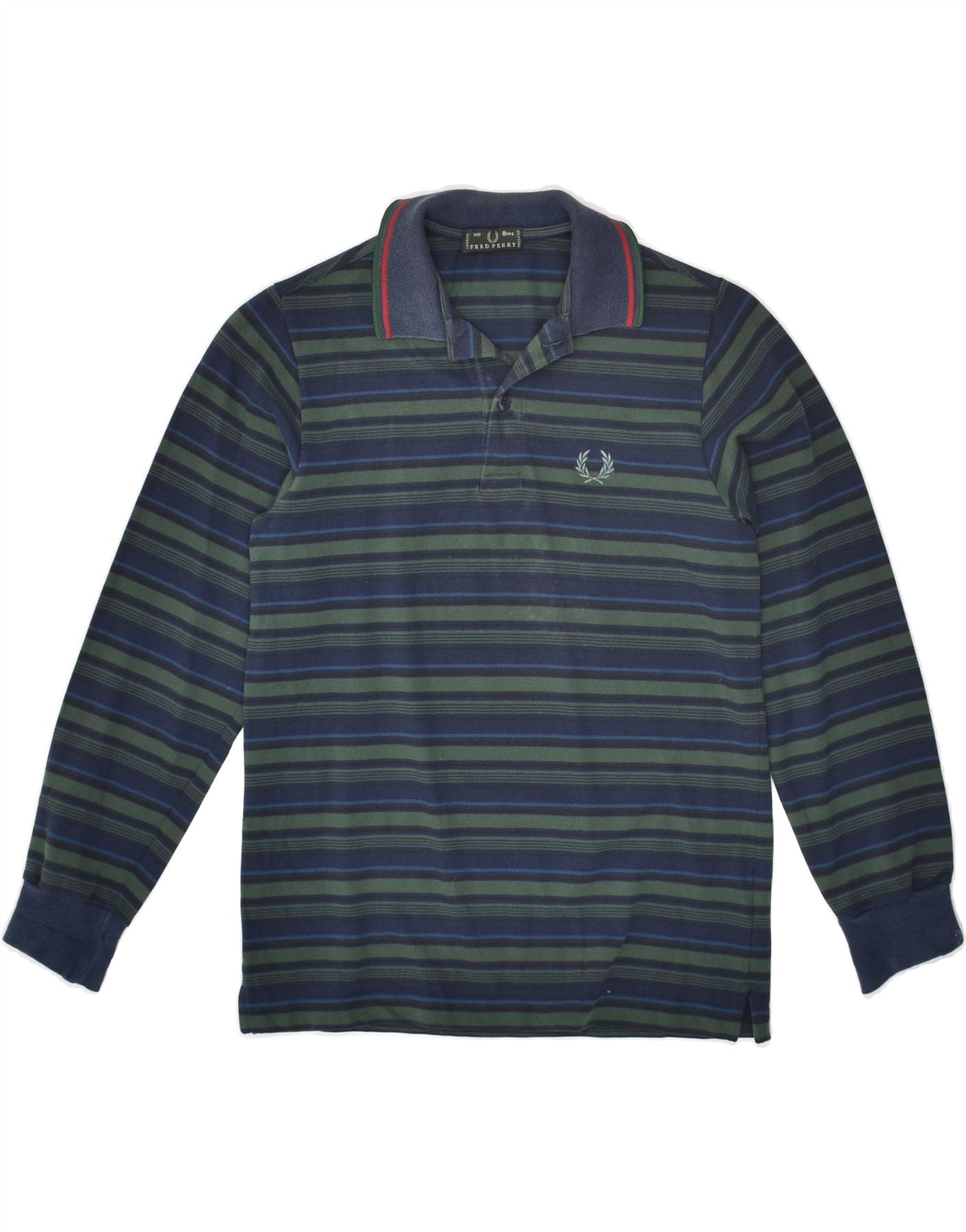 FRED PERRY Boys Long Sleeve Polo Shirt 7-8 Years Navy Blue Striped | Vintage Fred Perry | Thrift | Second-Hand Fred Perry | Used Clothing | Messina Hembry